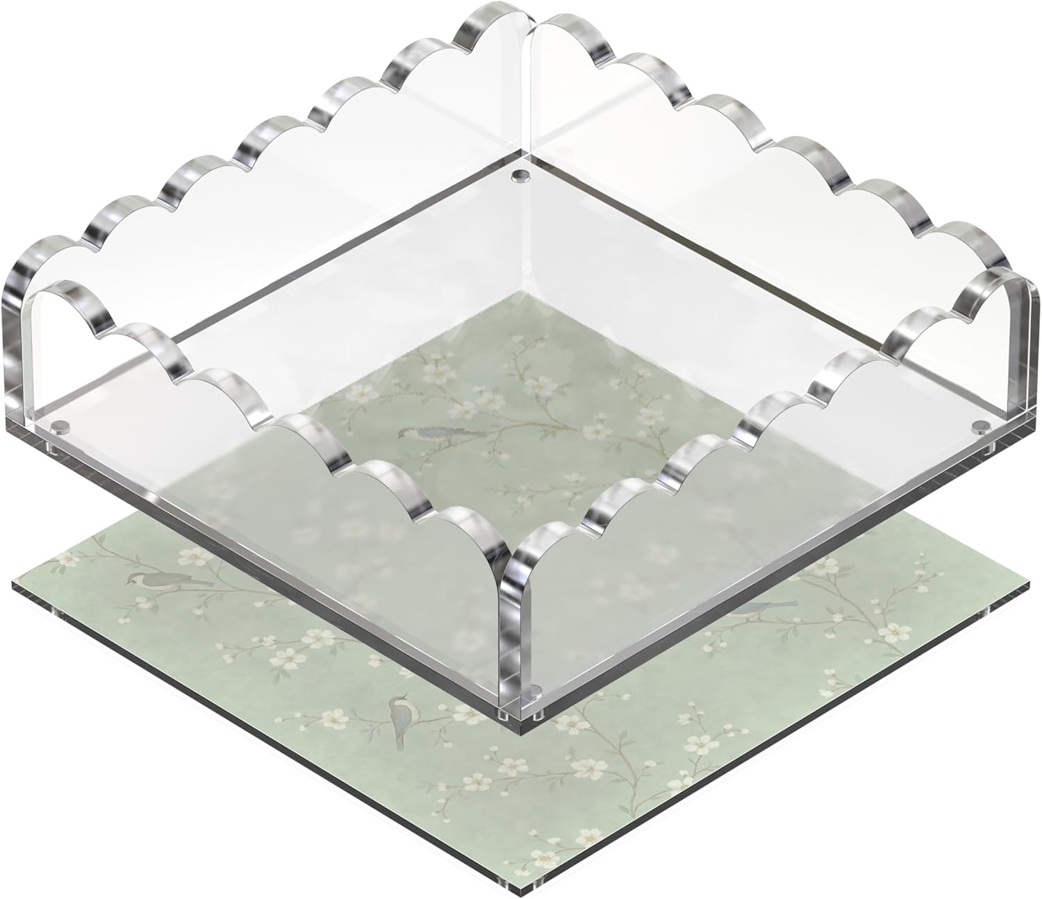 8 x 8 Scalloped Acrylic Tray with Magnetic Mat - Clear Photo Display Jewelry Organizer