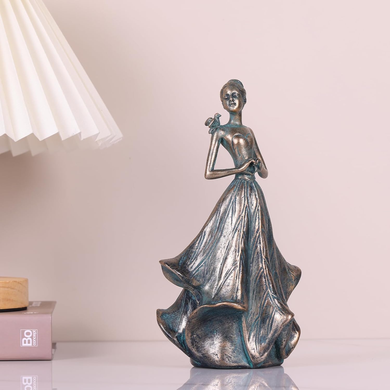 QIANLING 7 Inch Fairy Statue with Bird Resin Decor