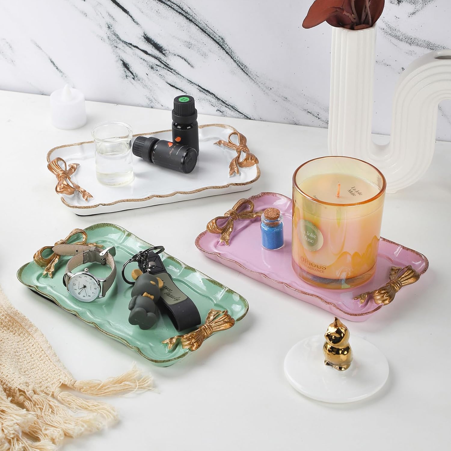 IBWell Resin White Jewelry Tray for Home Decor
