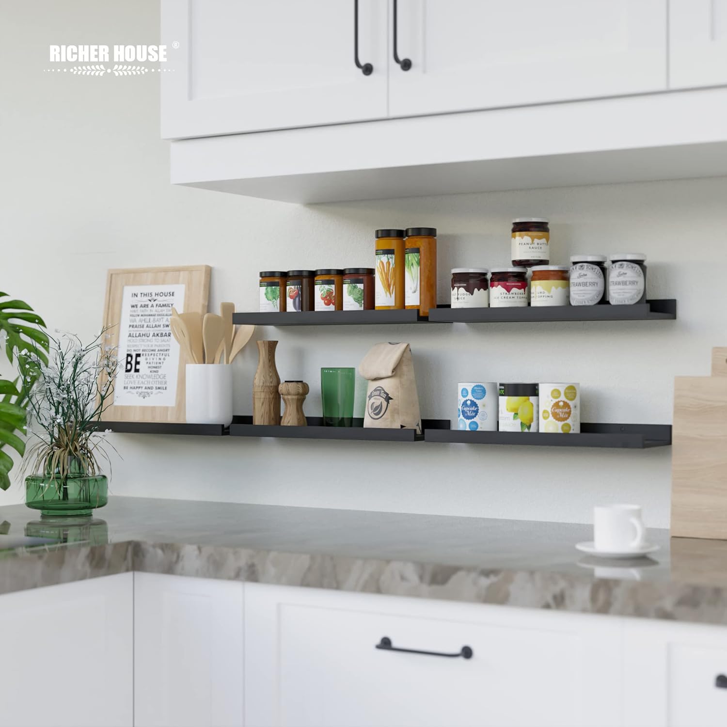 RICHER HOUSE 5 Piece Floating Wall Shelves Black