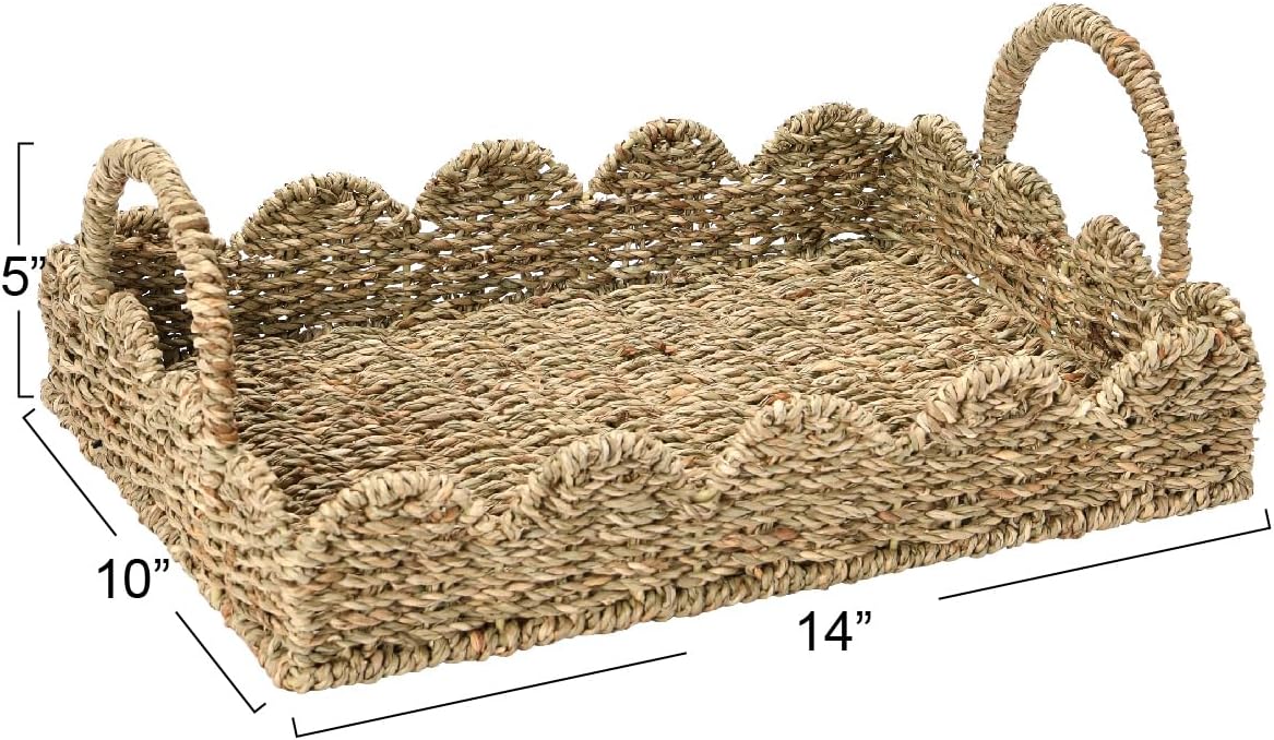 Household Essentials Handwoven Tray with Handles and Scalloped Edge