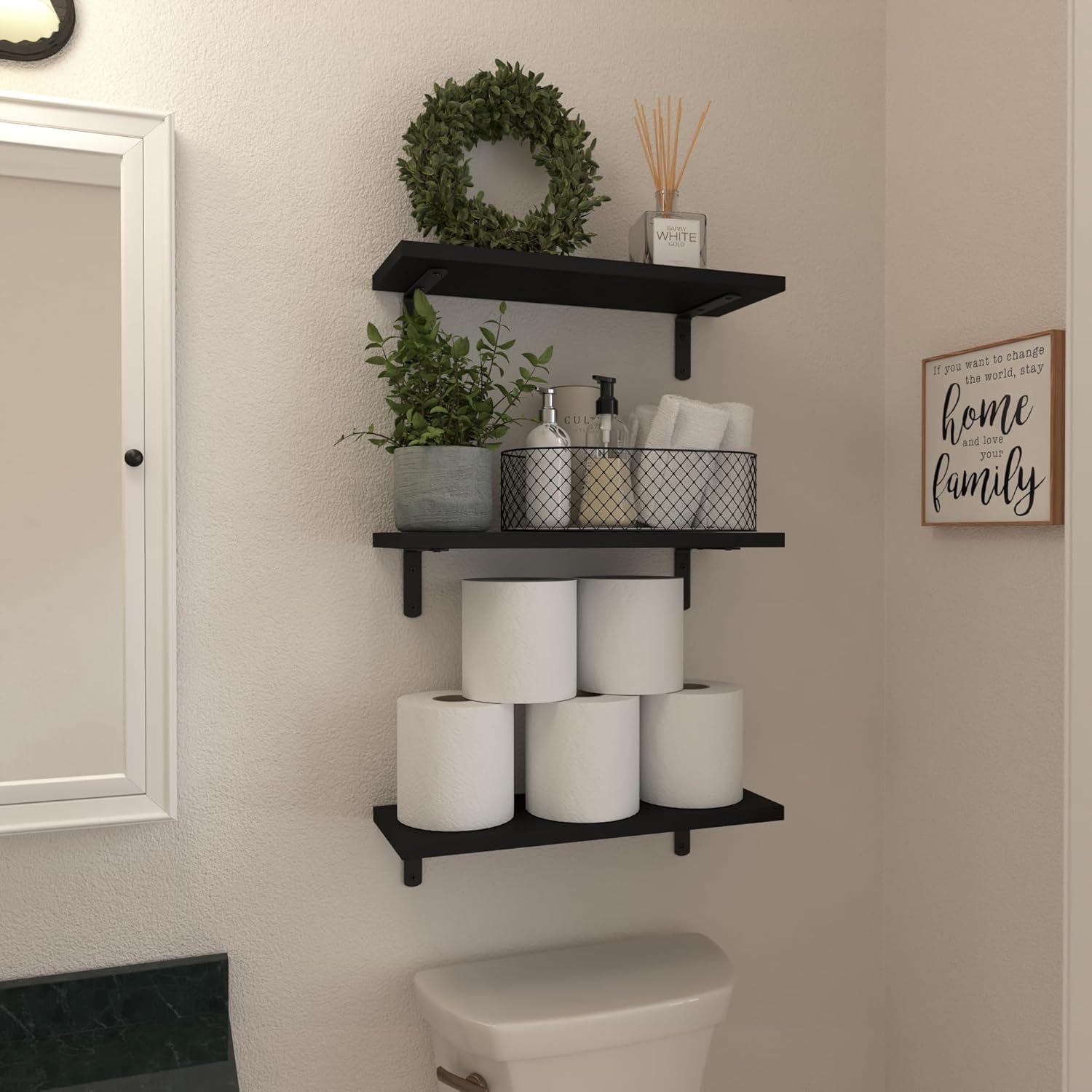 WOPITUES Floating Shelves Set of 6 - Black