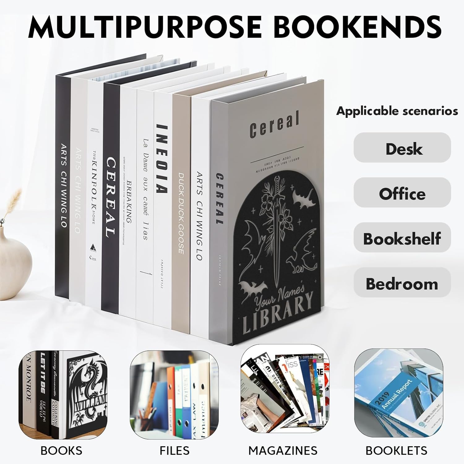 Personalized Dragon Book Ends 2 Pcs Custom Metal Bookends for Home Office