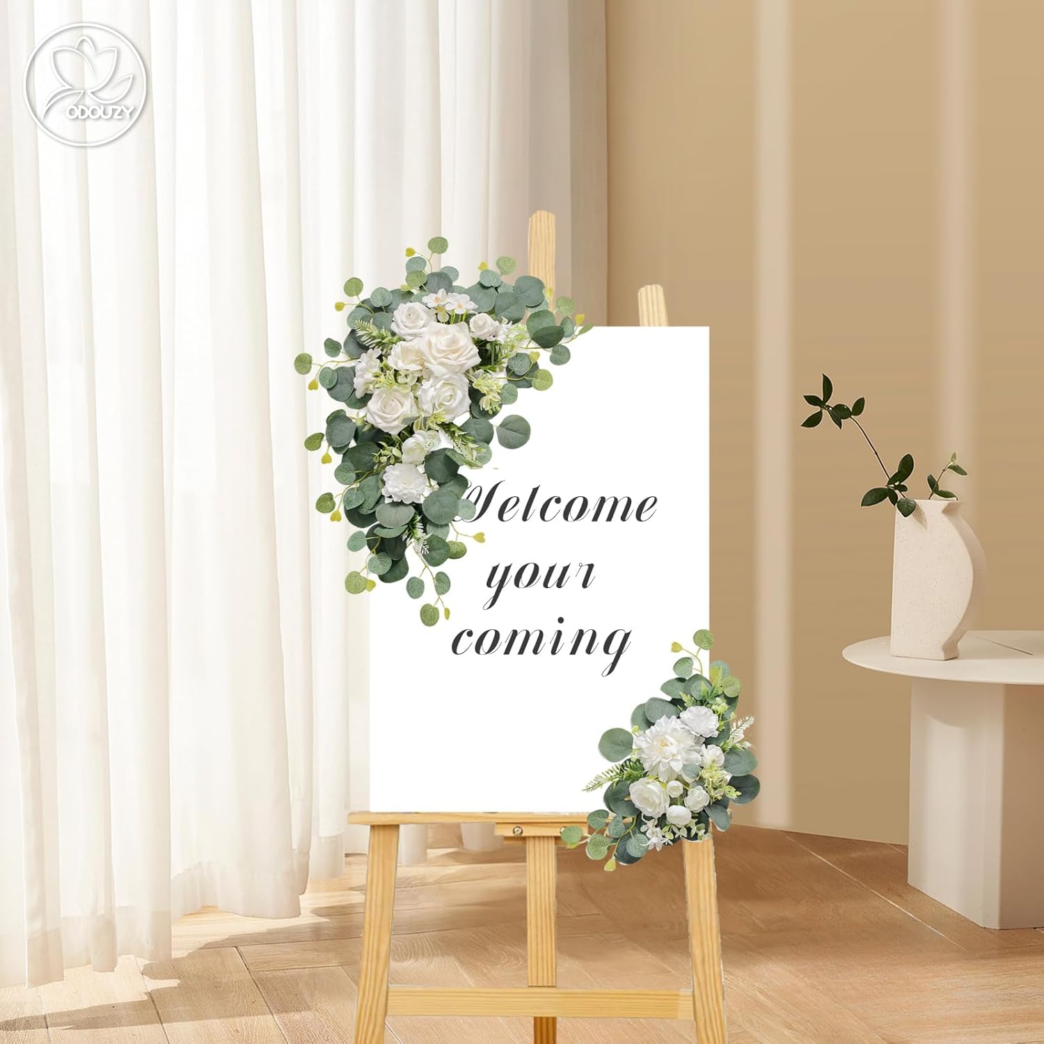 White Artificial Wedding Arch Flowers Set of 2 for Welcome Ceremony