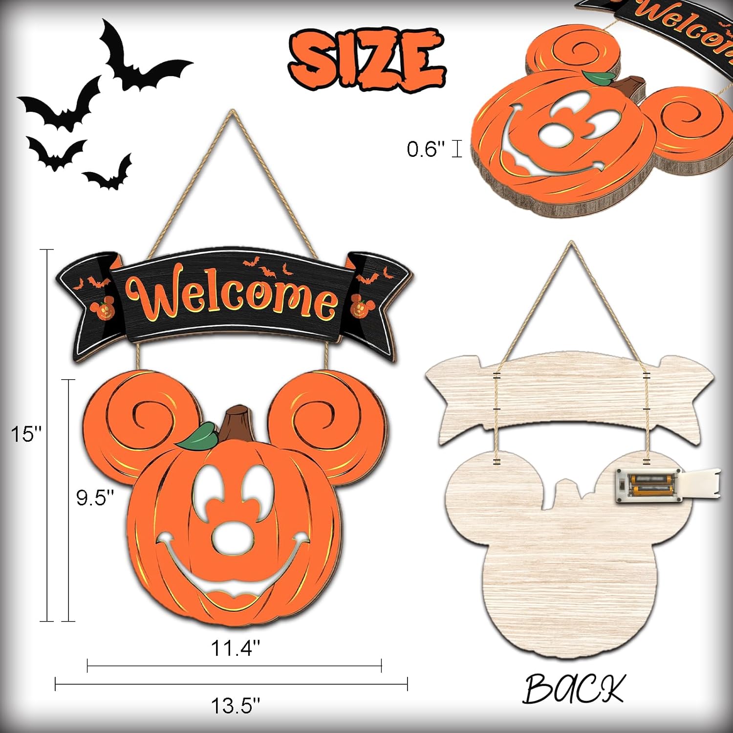 Halloween Mouse Pumpkin Lantern Door Sign with Light