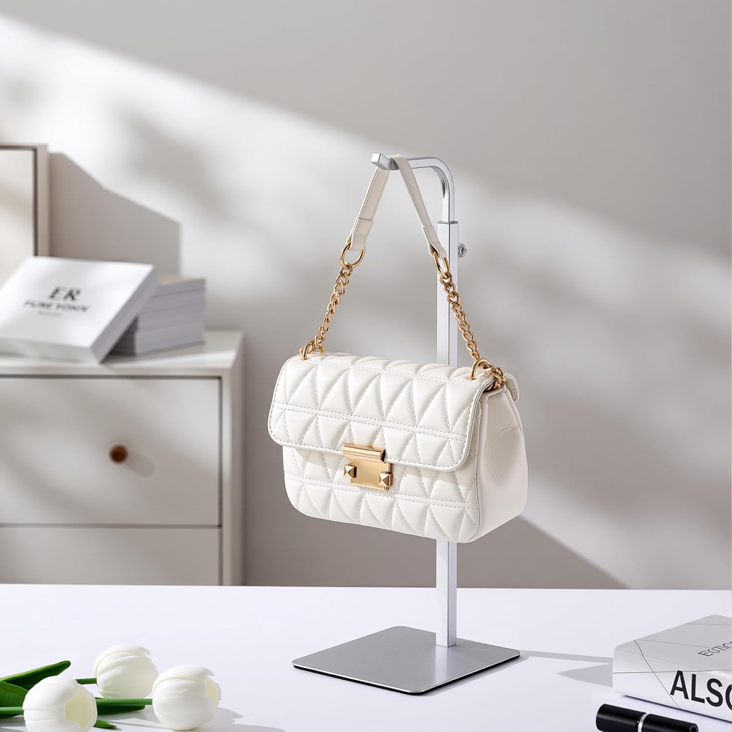 Purse Holder Handbag Display Stand with Silver Hanger