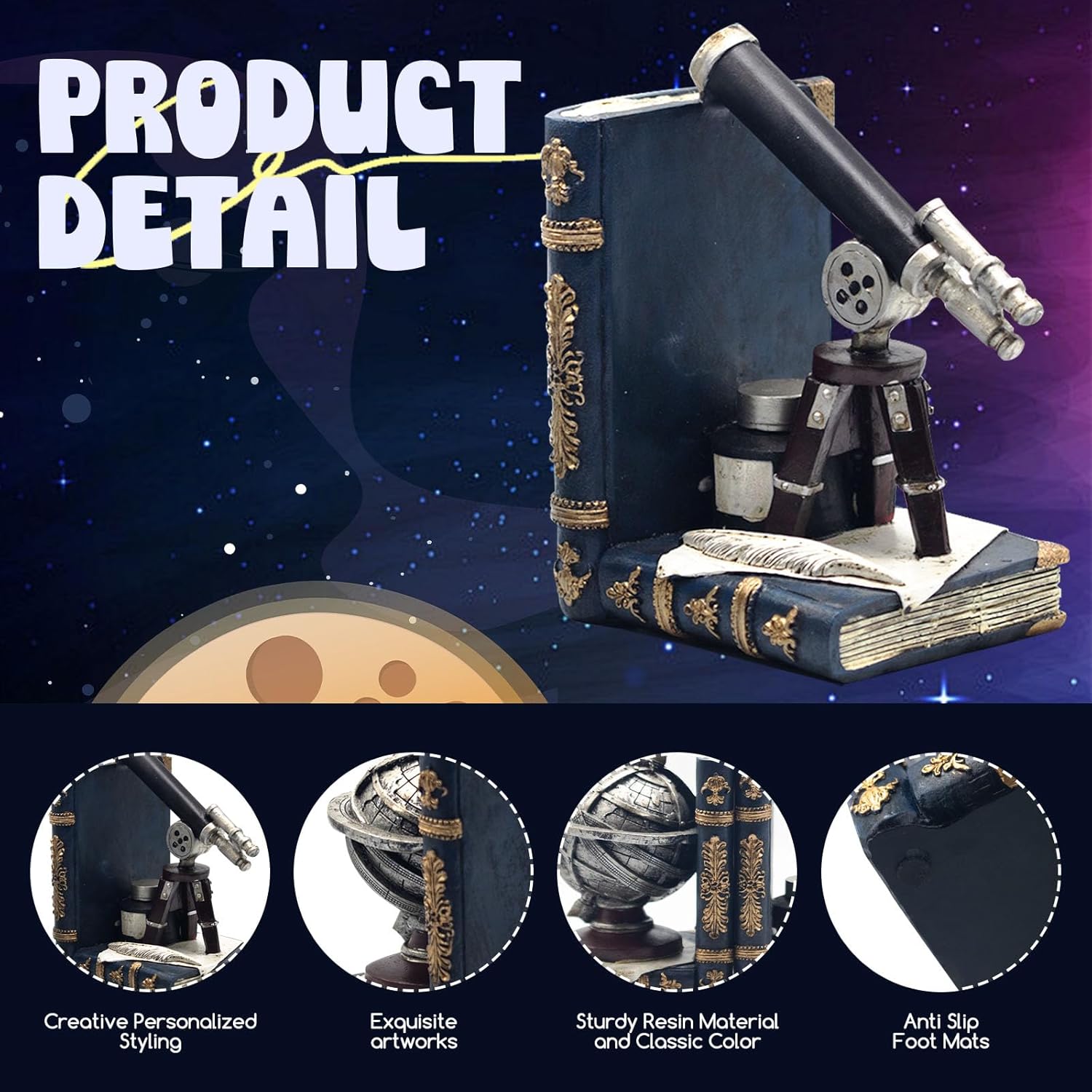 Vintage Telescope Armillary Spheres Bookends for Shelves