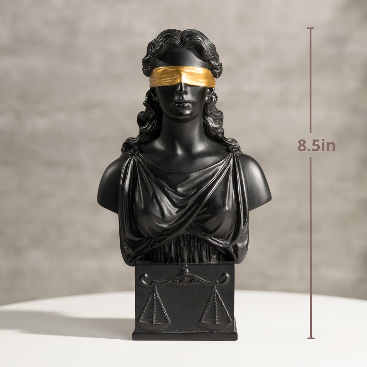Lady Justice Bust Statue 85 Inch Black with Gold Law Office Decor