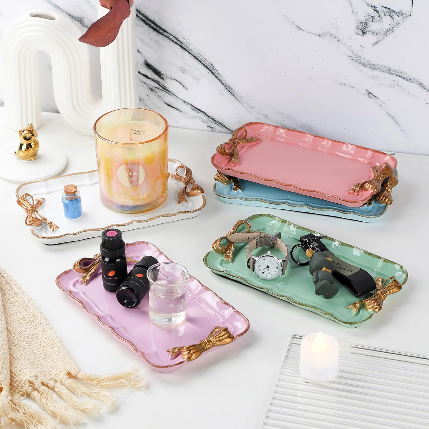 IBWell Resin White Jewelry Tray for Home Decor