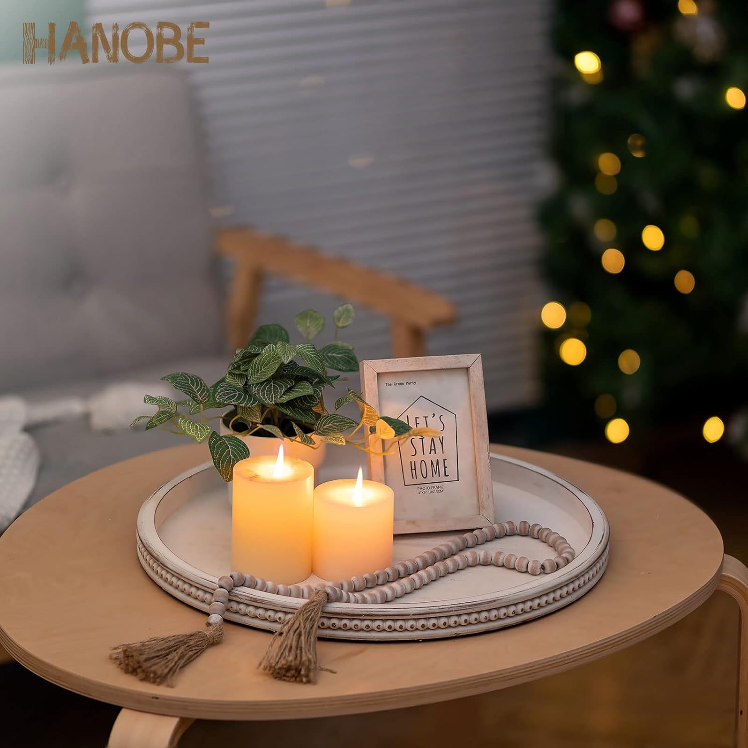 Hanobe Large Round Decorative Tray for Home