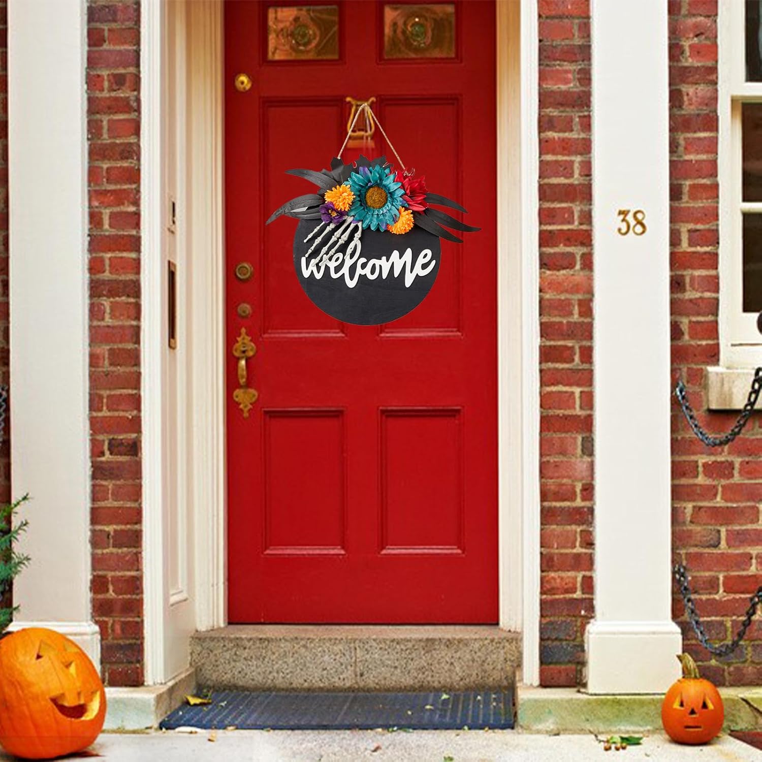 Belupai Halloween Door Sign Wooden Wreath