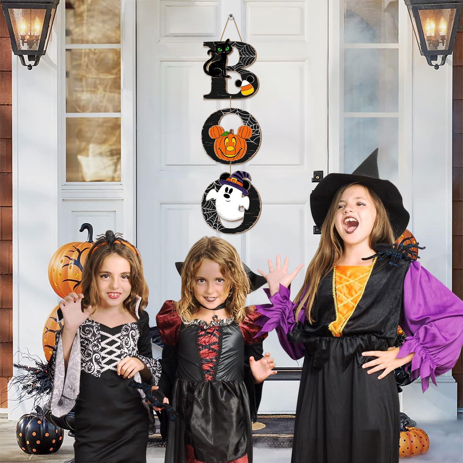 Halloween BOO Mouse Door Sign Decorations with Black Cat Pumpkin Ghost
