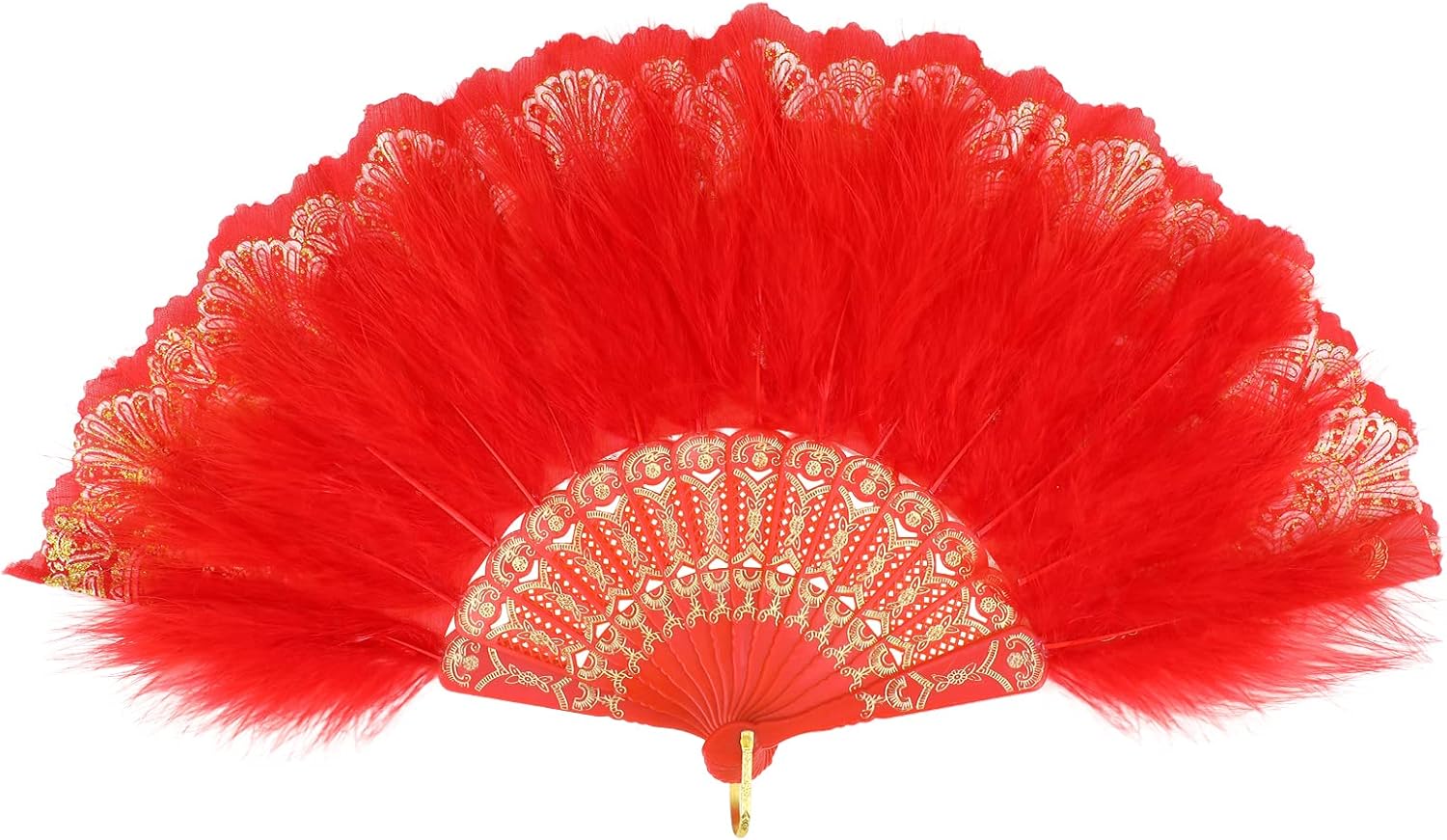 Marabou Feather Fan with Hollow Carved Design