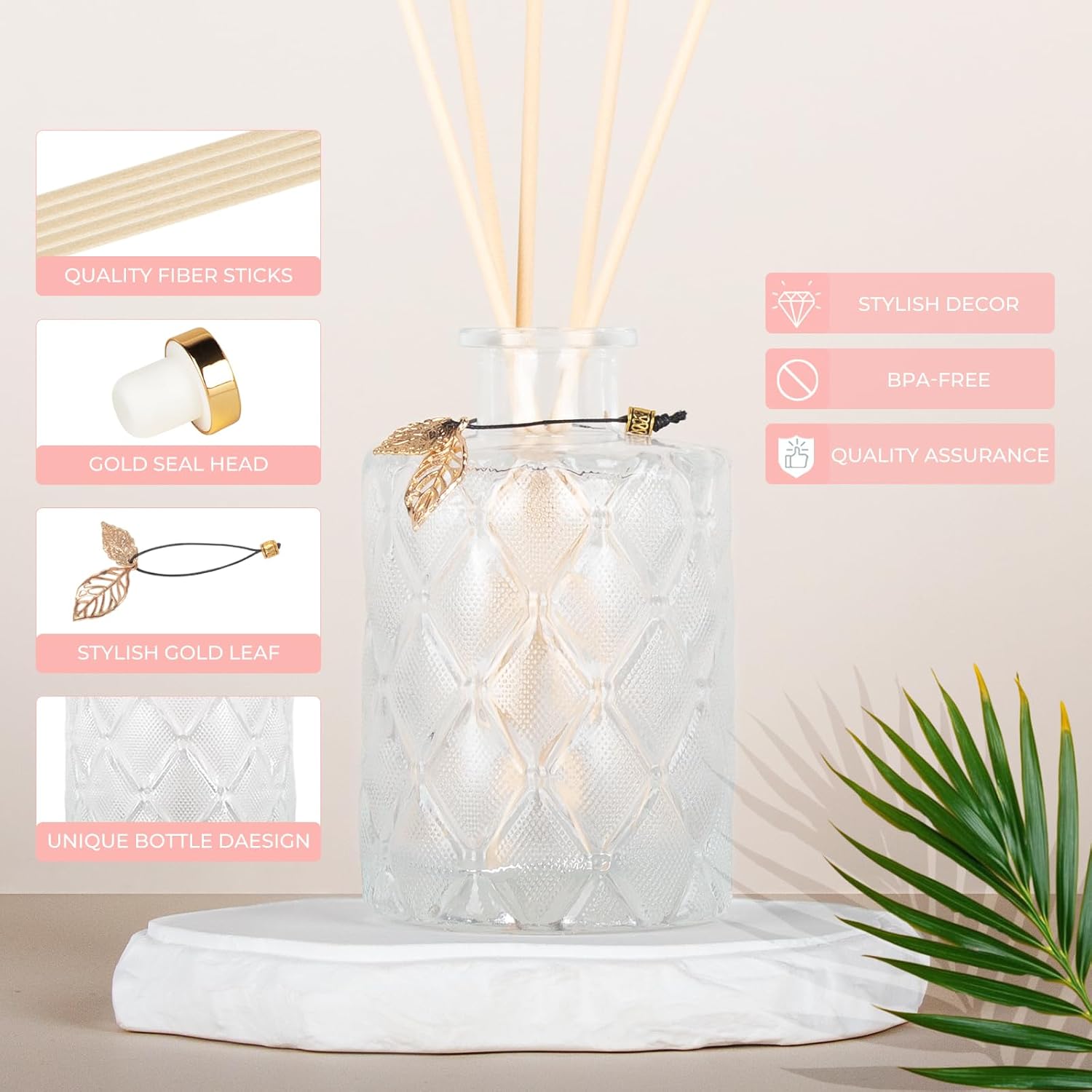 Glass Reed Diffusers Bottles Set of 3 with 20 Sticks
