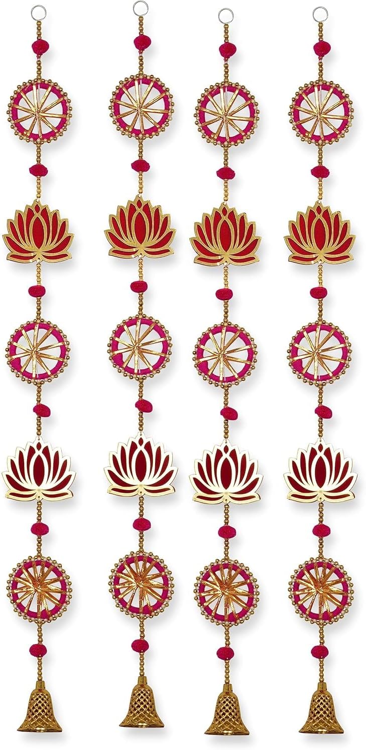 ZIG ZAG Pack of 4 Handmade Lotus Decor with Bell
