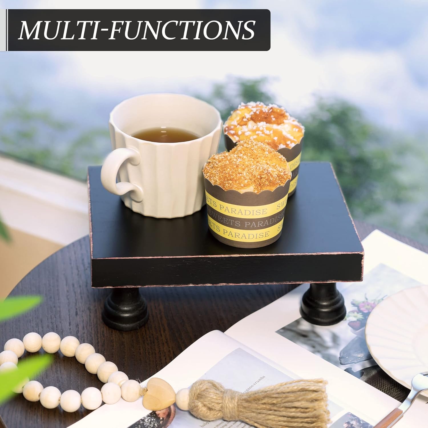 EOSAHR Modern Black Pedestal Stand for Kitchen Decor
