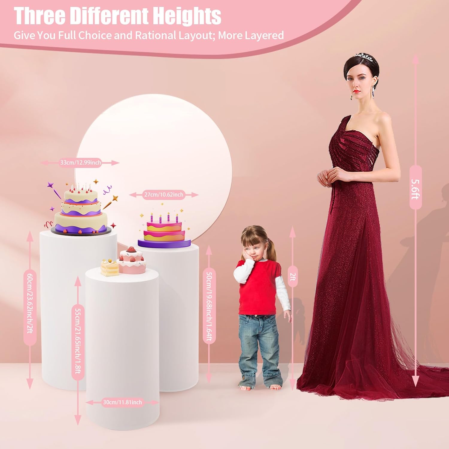 White Cylinder Pedestal Stand for Party 3Pcs Display Plinth