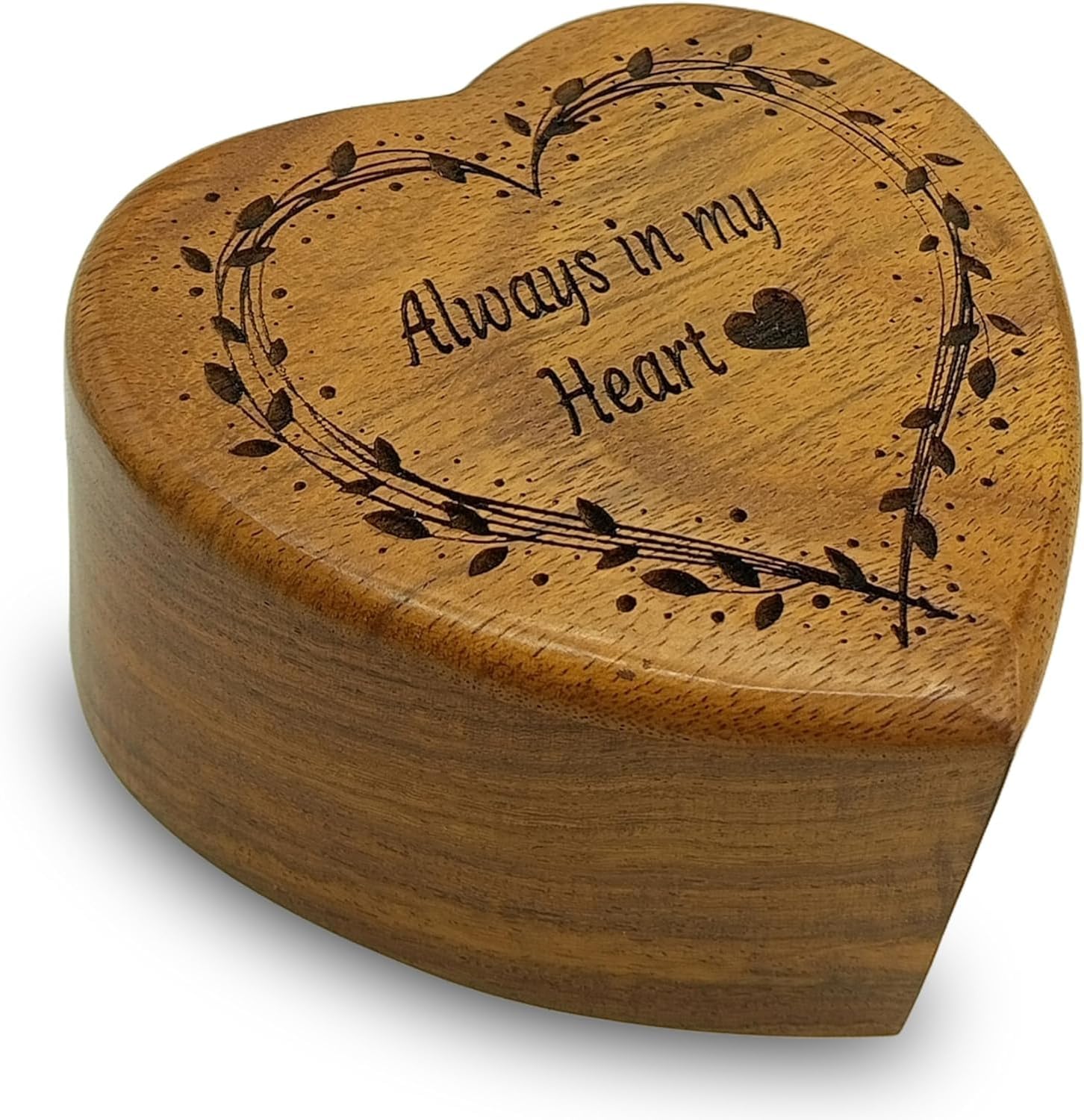 Wooden Heart Shape Engraved Keepsake Cremation Urn