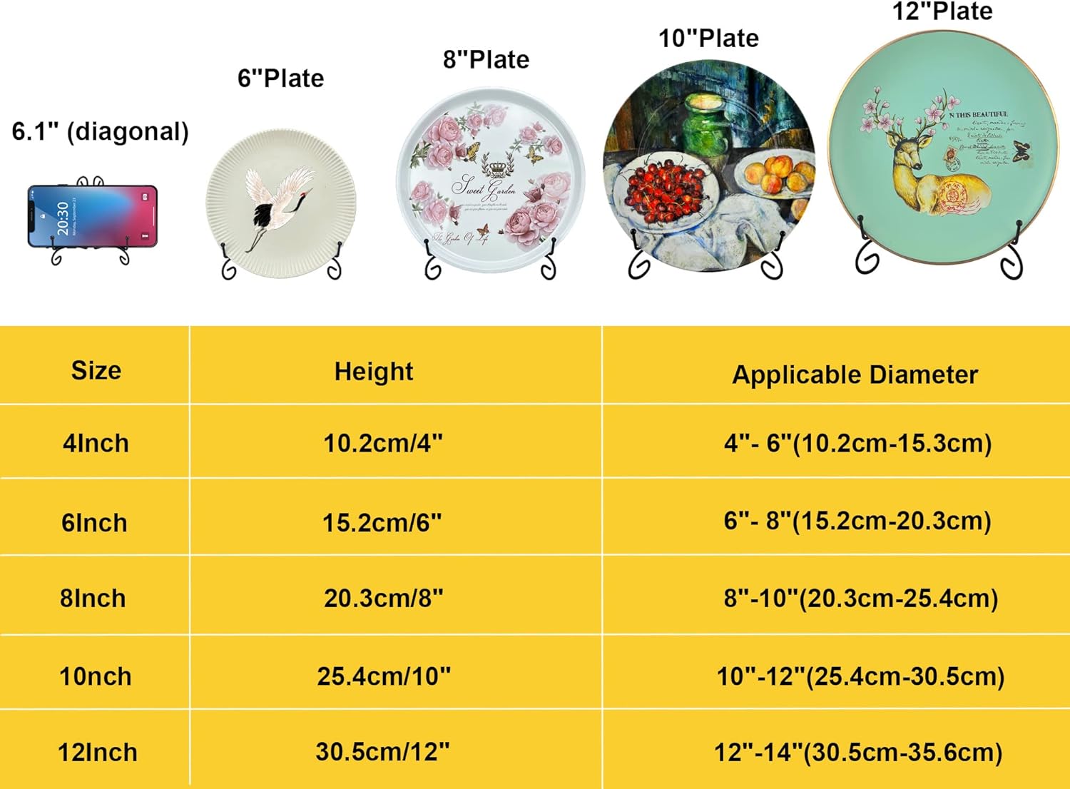 SVENJBB 12 Inch Black Metal Plate Stand for Display
