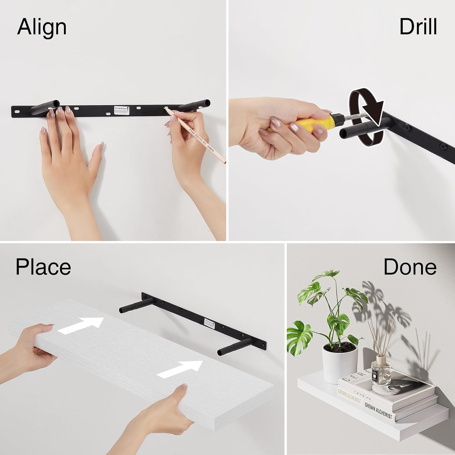 BAYKA Floating Shelves Set of 2 Rustic White Wood Wall Shelves for Home Use