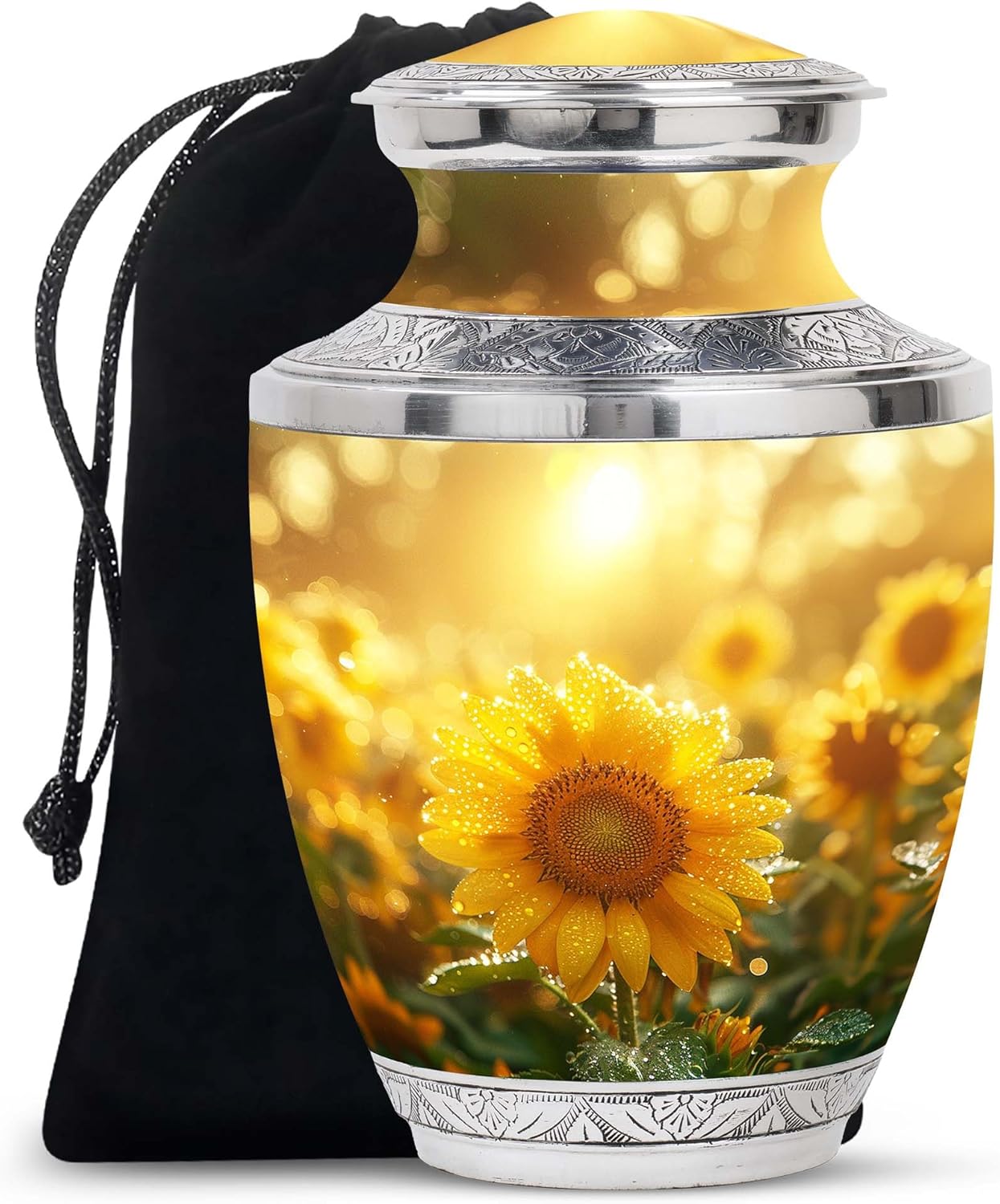 Golden Sunshine Dew Large Velvet Bag Urn - 10 Inch