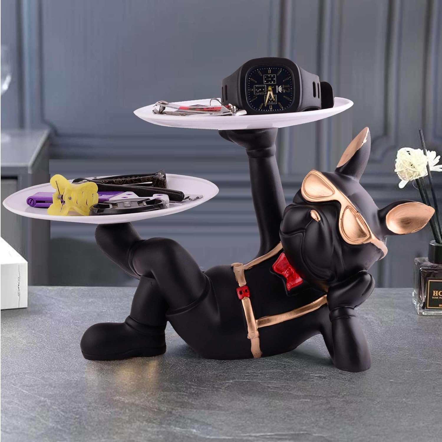 Cool Dog Sculpture with Plate for Home Decor 1