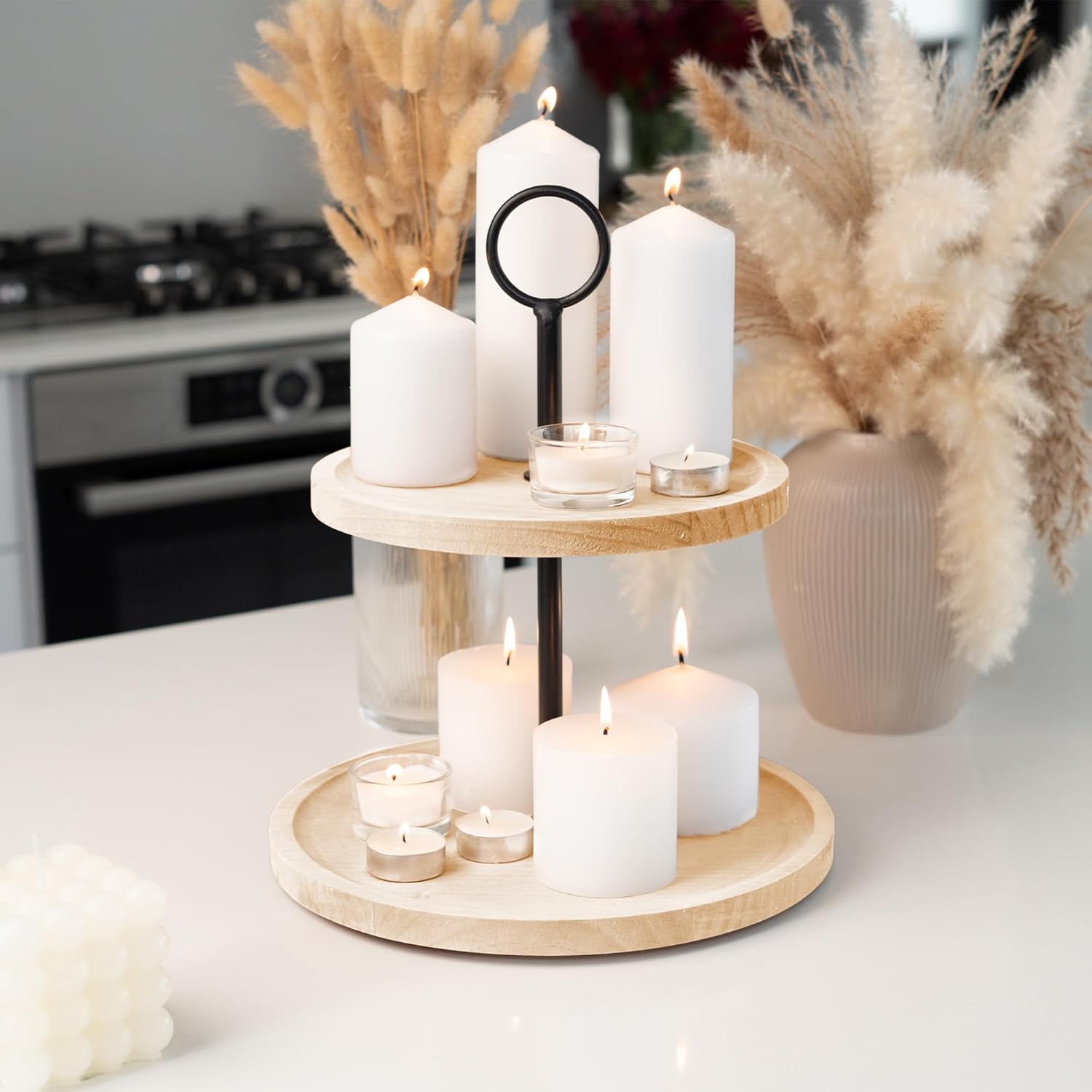 KIBAGA Decorative Wooden Tiered Tray Stand