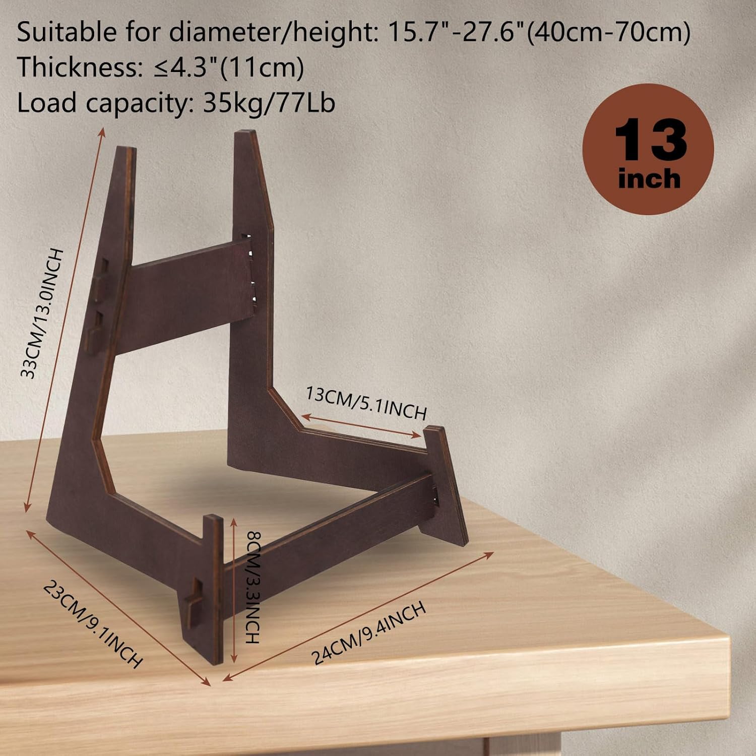 13 Inch Wooden Plate Display Stand for Art and Decor