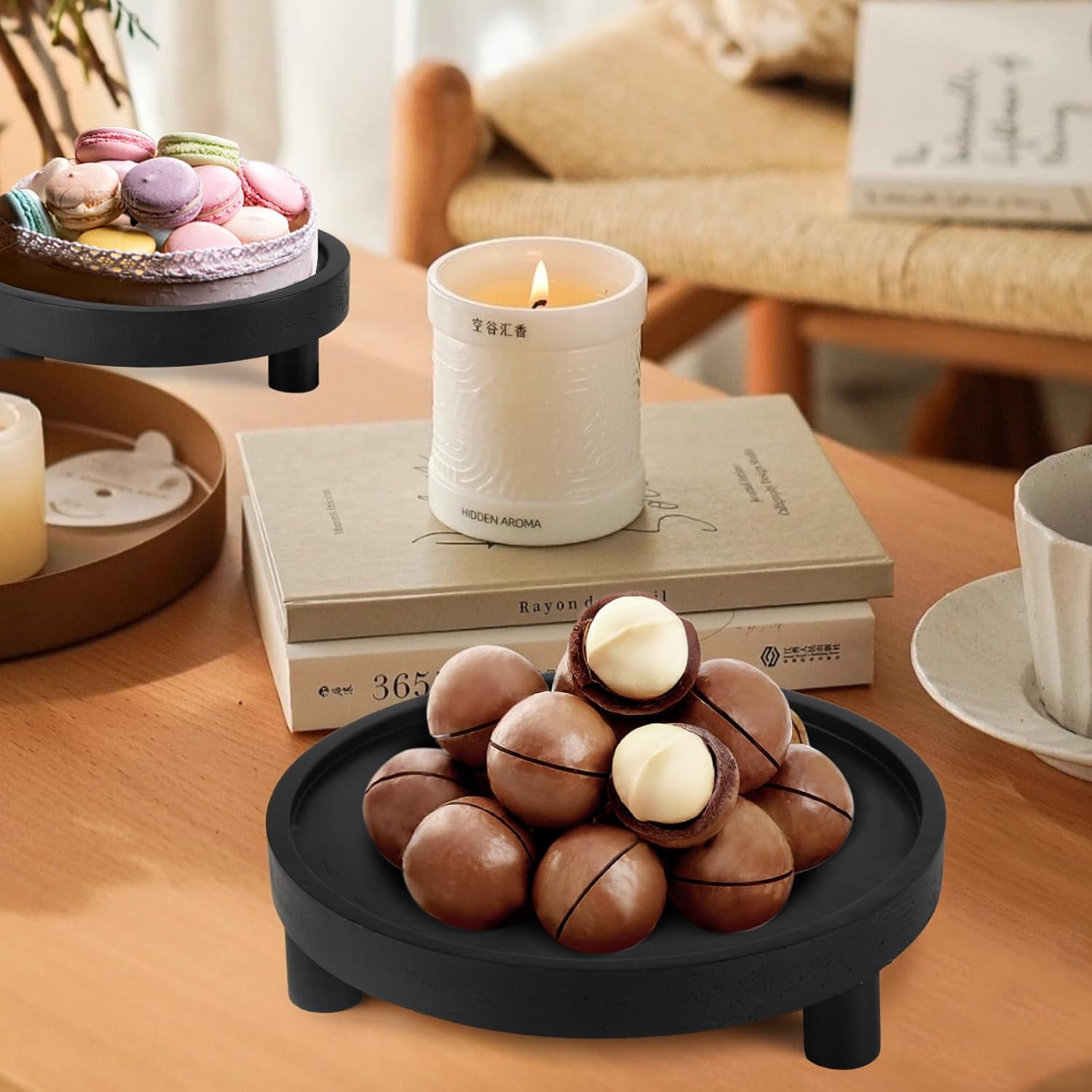 3PCS Wooden Display Risers for Home Dcor Modern Black