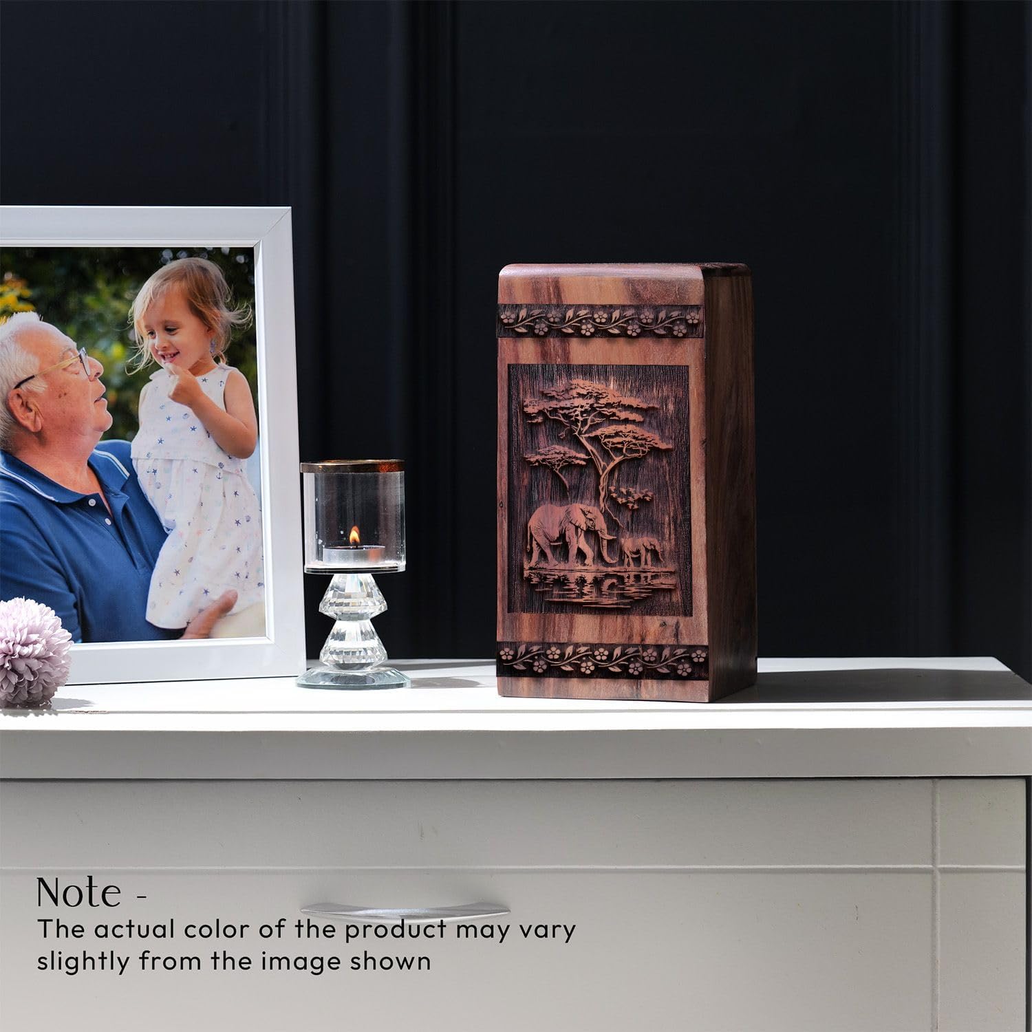 Elegant Wooden Elephant Urn for Human Ashes - 5 Inch Size