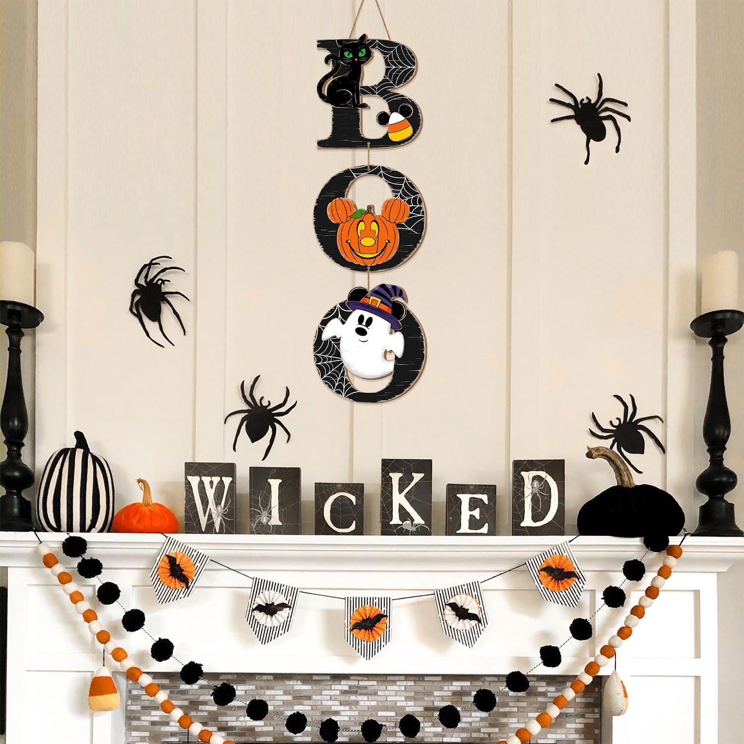 Halloween BOO Mouse Door Sign Decorations with Black Cat Pumpkin Ghost