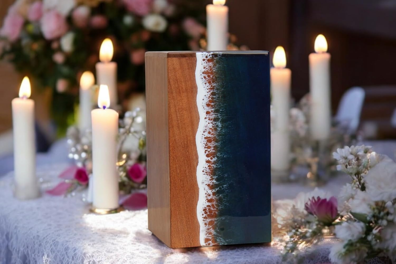 Ocean Wooden Resin Urn for Cremation Ashes