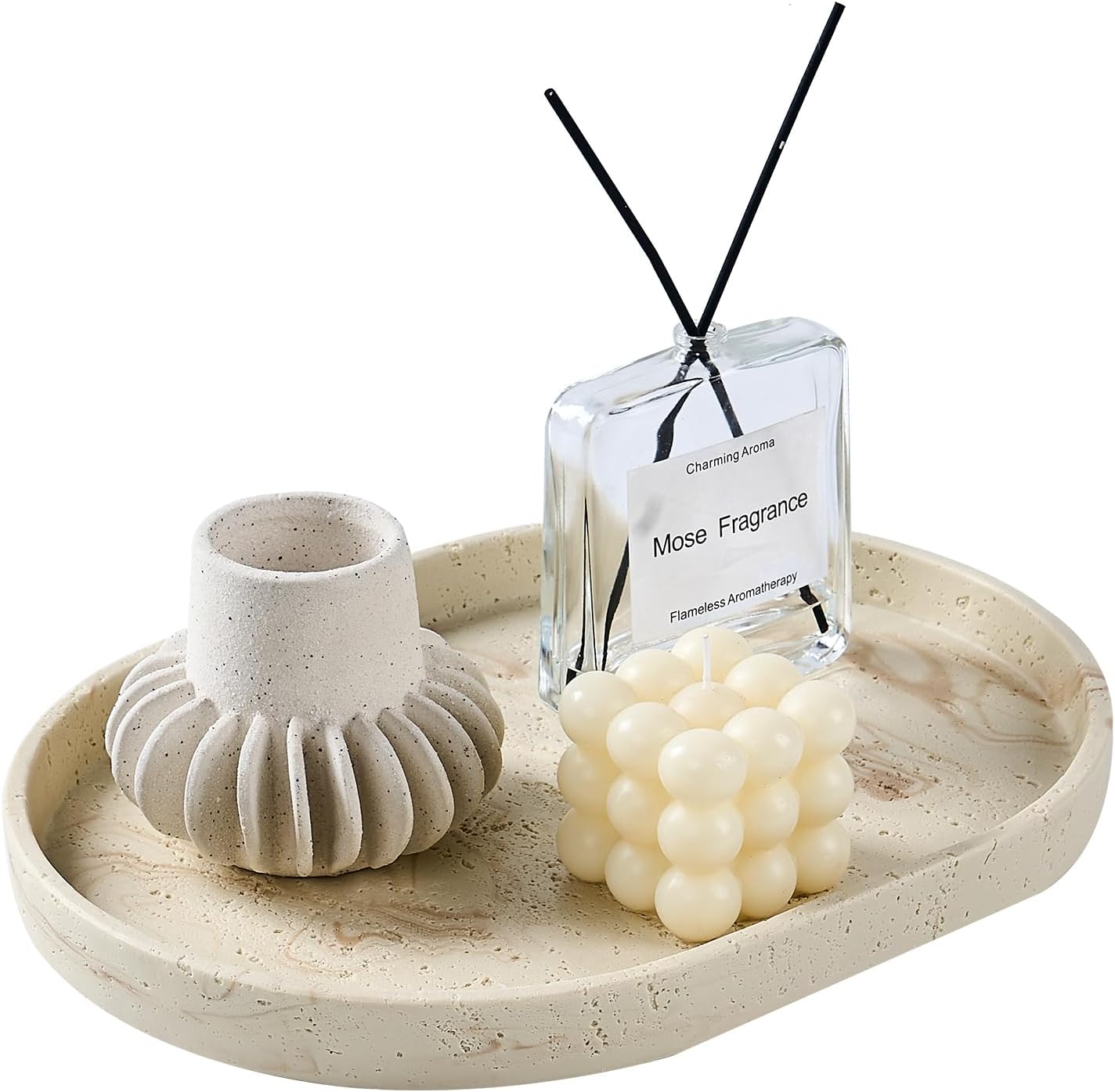Natural Travertine Textures Tray 13 Oval Vanity Decorative Tray