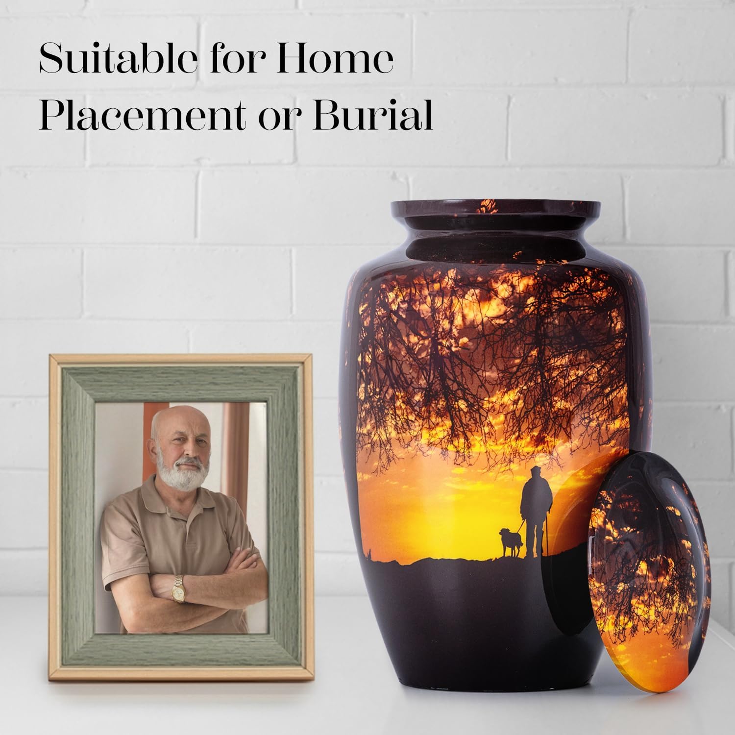 Sunset Cremation Urn for Adult Male - 200 Lbs Brown Decorative Urn