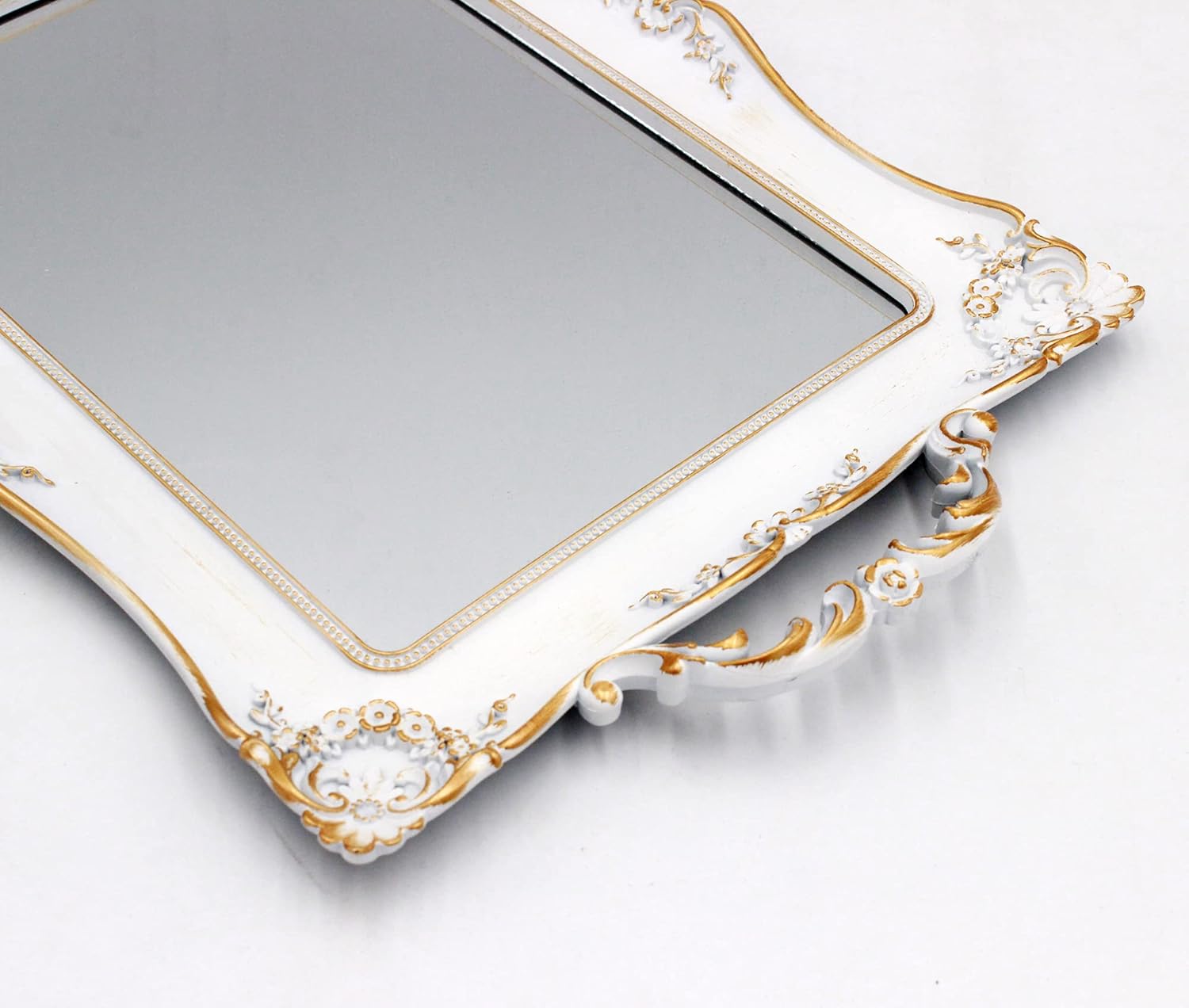 Antique Decorative Gold Framed Square Mirror Tray 95 W x 145 L White