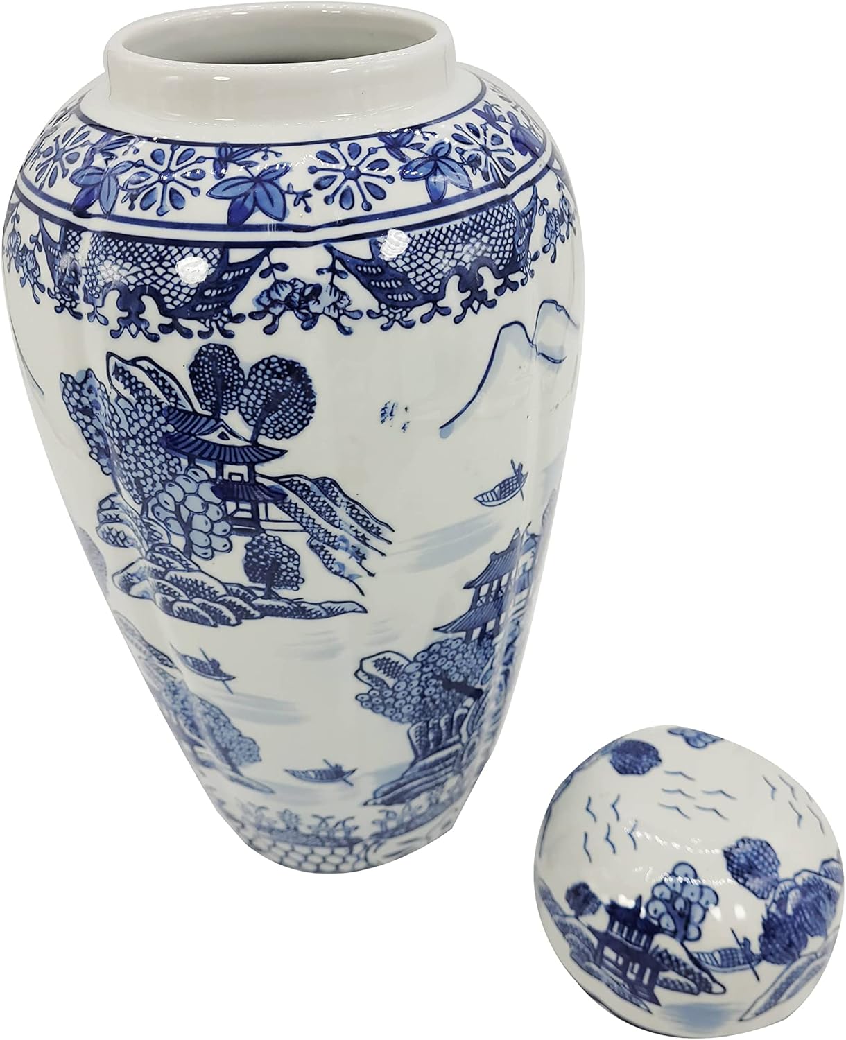 Galt International 16 Inch Blue and White Ceramic Ginger Jar