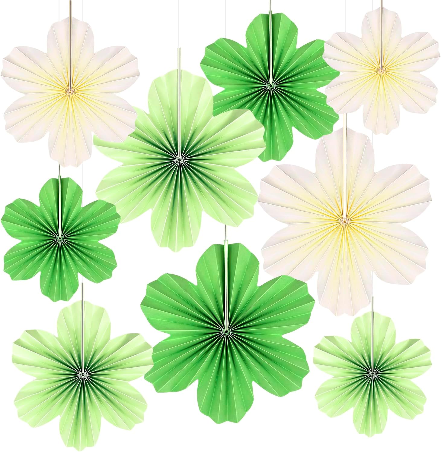 PheiLa Paper Flowers Decor Set of 9 Green Fans