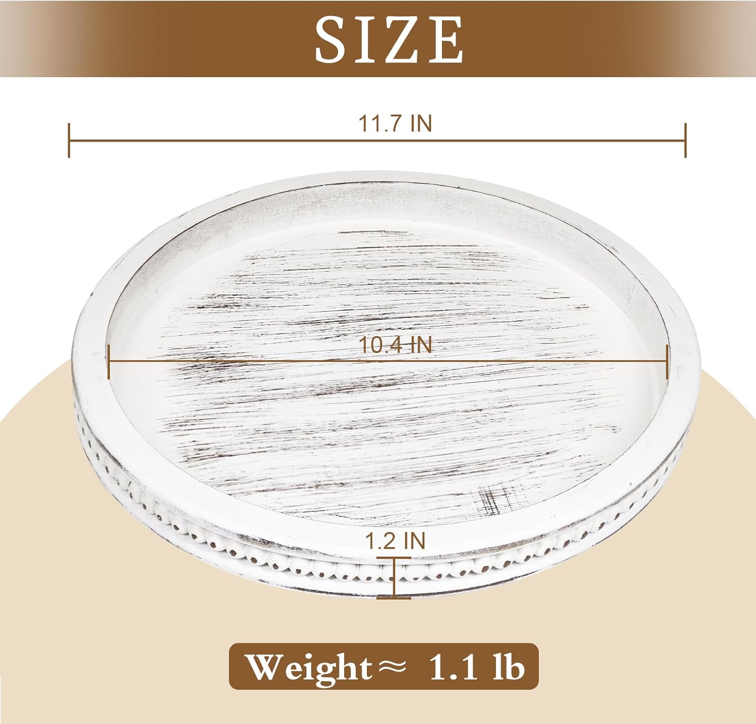 CEDARLUX Wooden Round Decorative Tray - Modern Farmhouse White Coffee Table Serving Tray