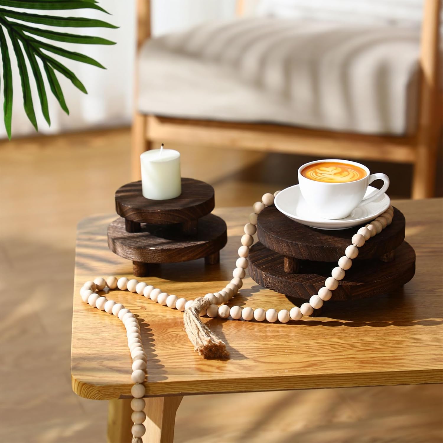 Geetery 4 Pcs Round Wooden Risers for Display