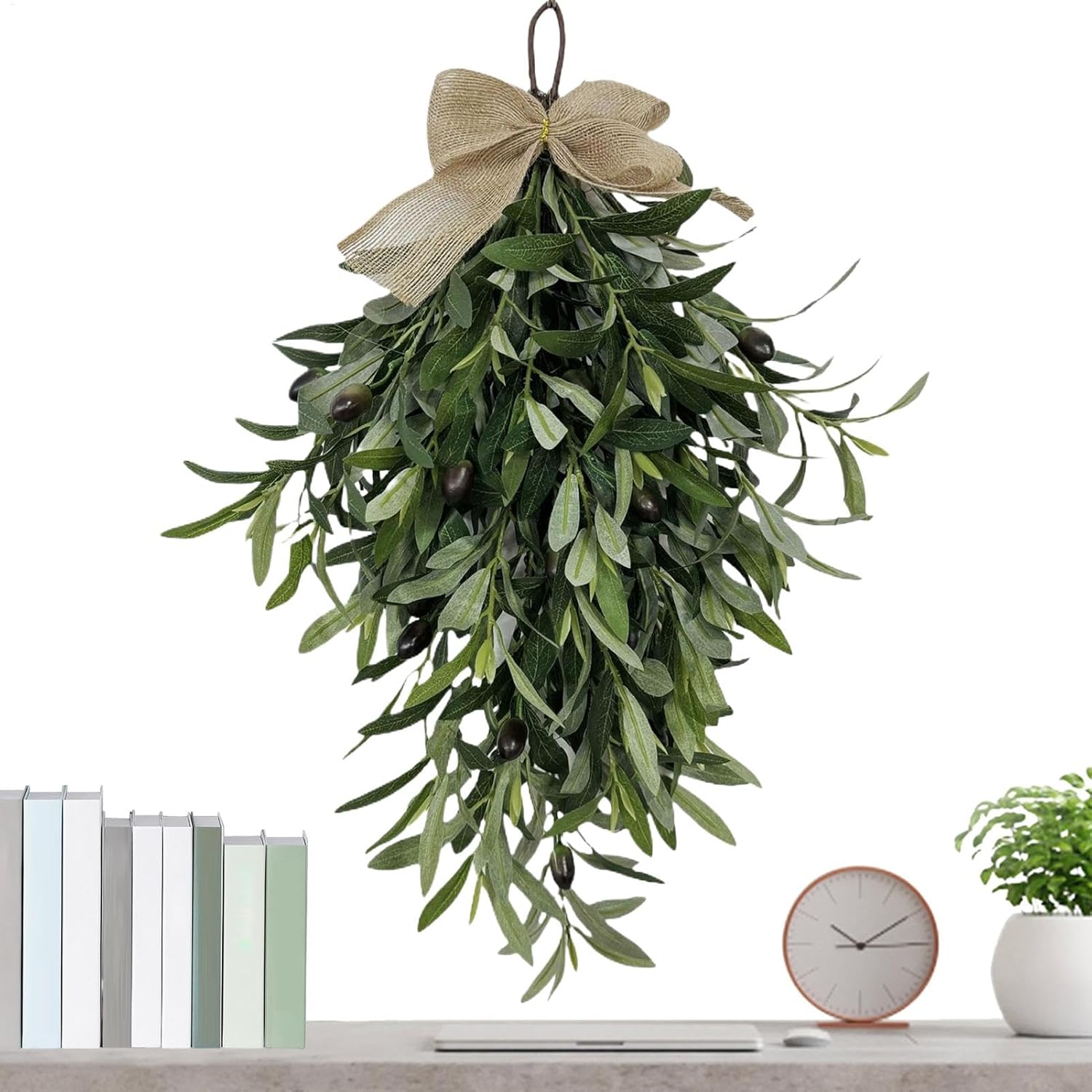 Olive Teardrop Swag Wreath Pendant 236 Inch Front Door Hanger Decor