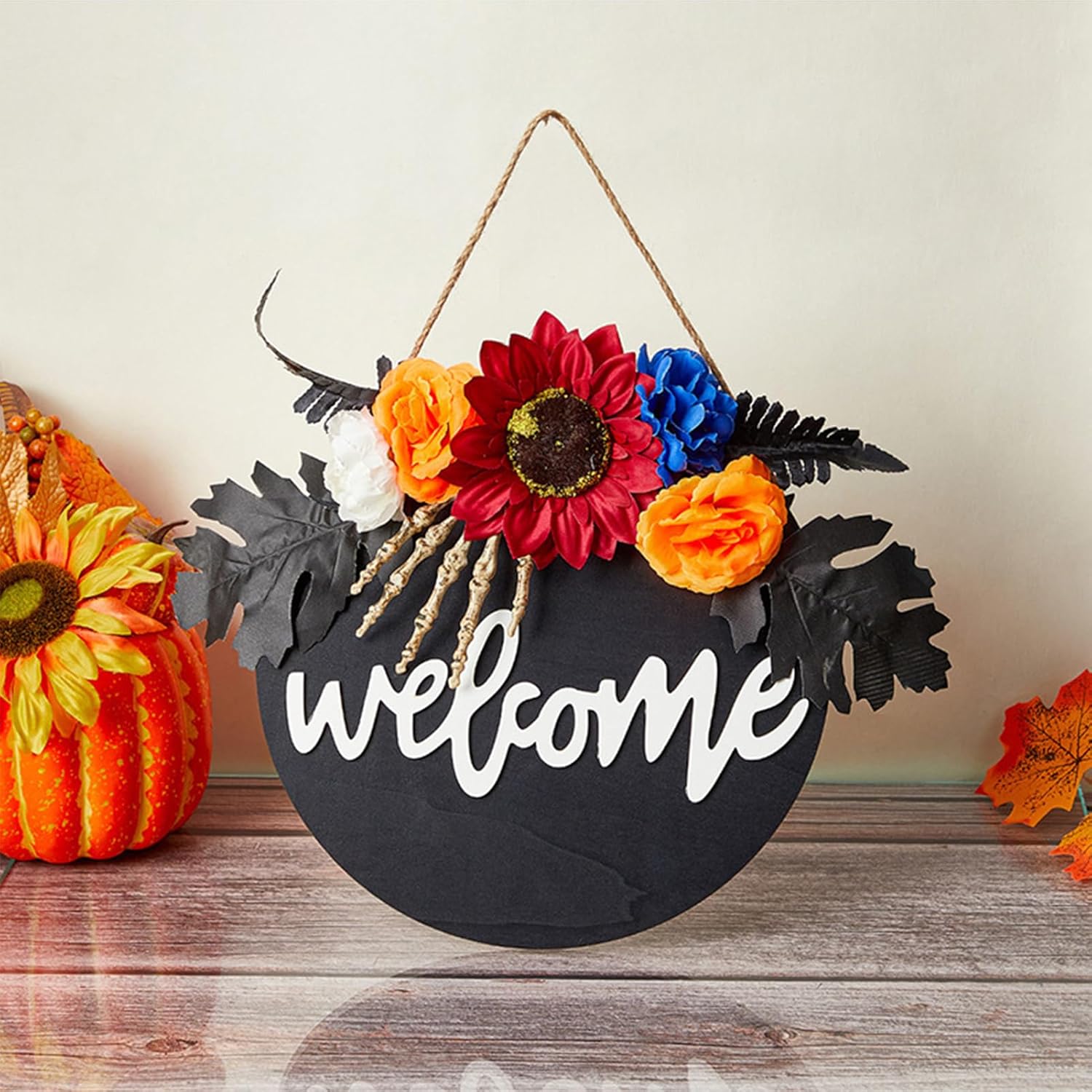Belupai Halloween Door Sign Wooden Wreath