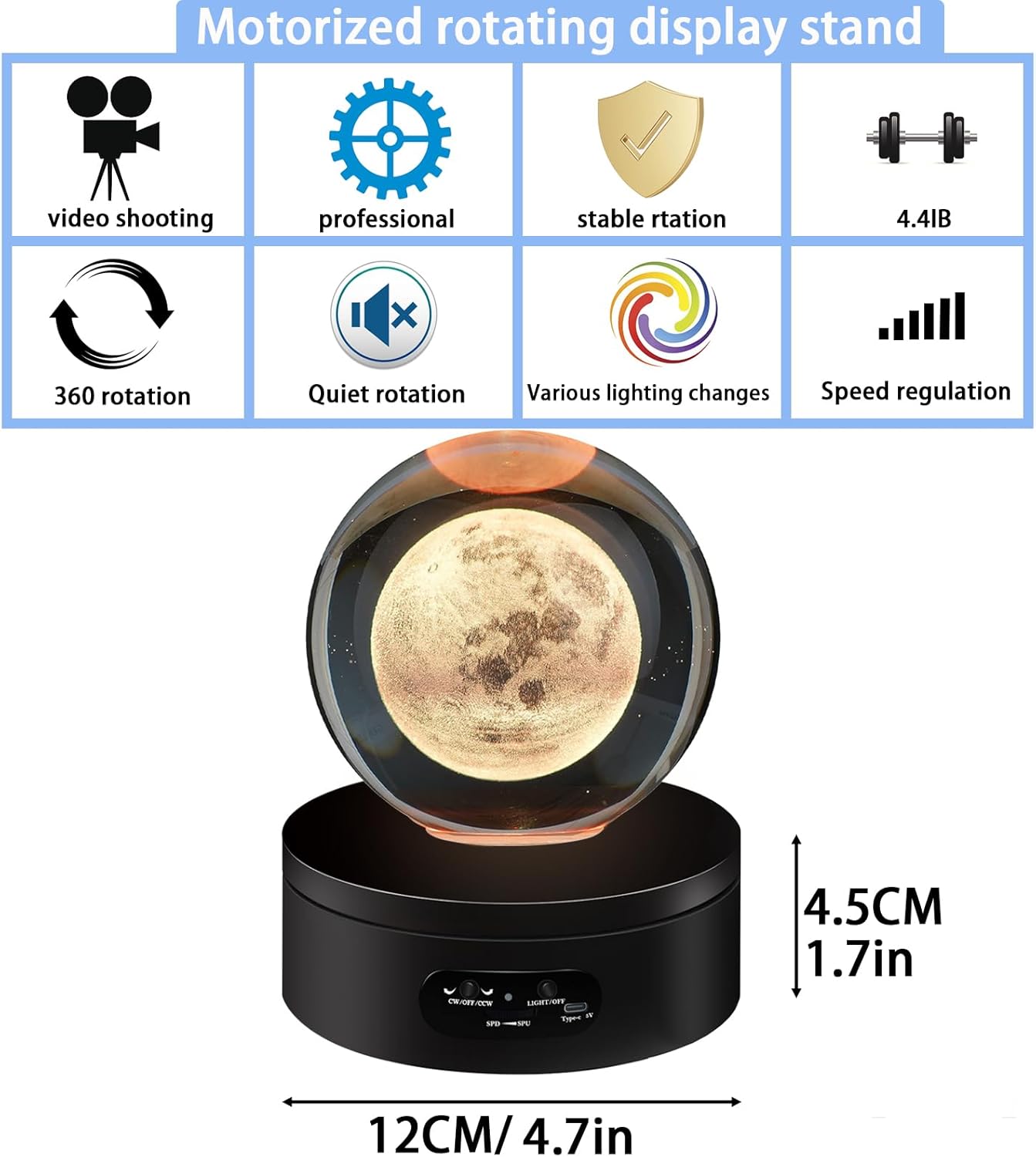 YVV LED Rotating Display Stand with Colorful Lights