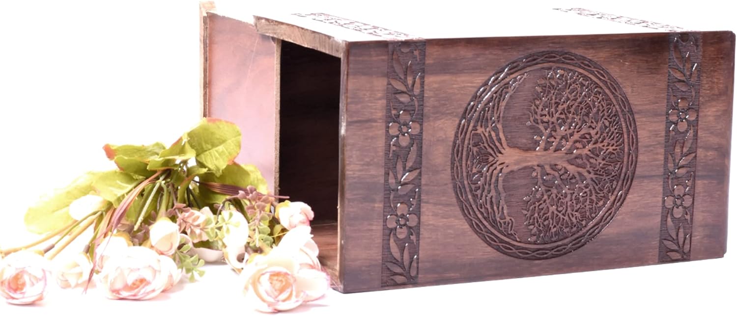 Tamanna Rosewood Urn For Human Ashes - Tree Of Life Wooden Box - Personalized Cremation Urn
