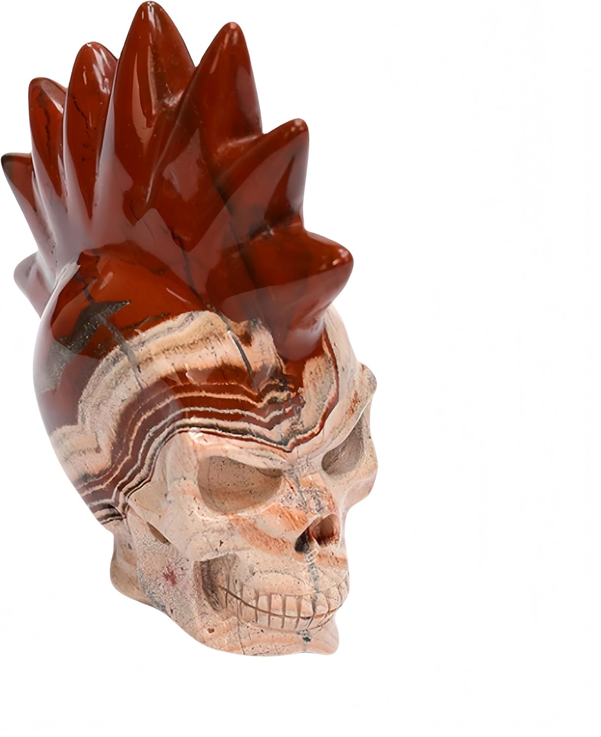 Crystal Skull Head Sculpture - Natural Red Jasper Decor