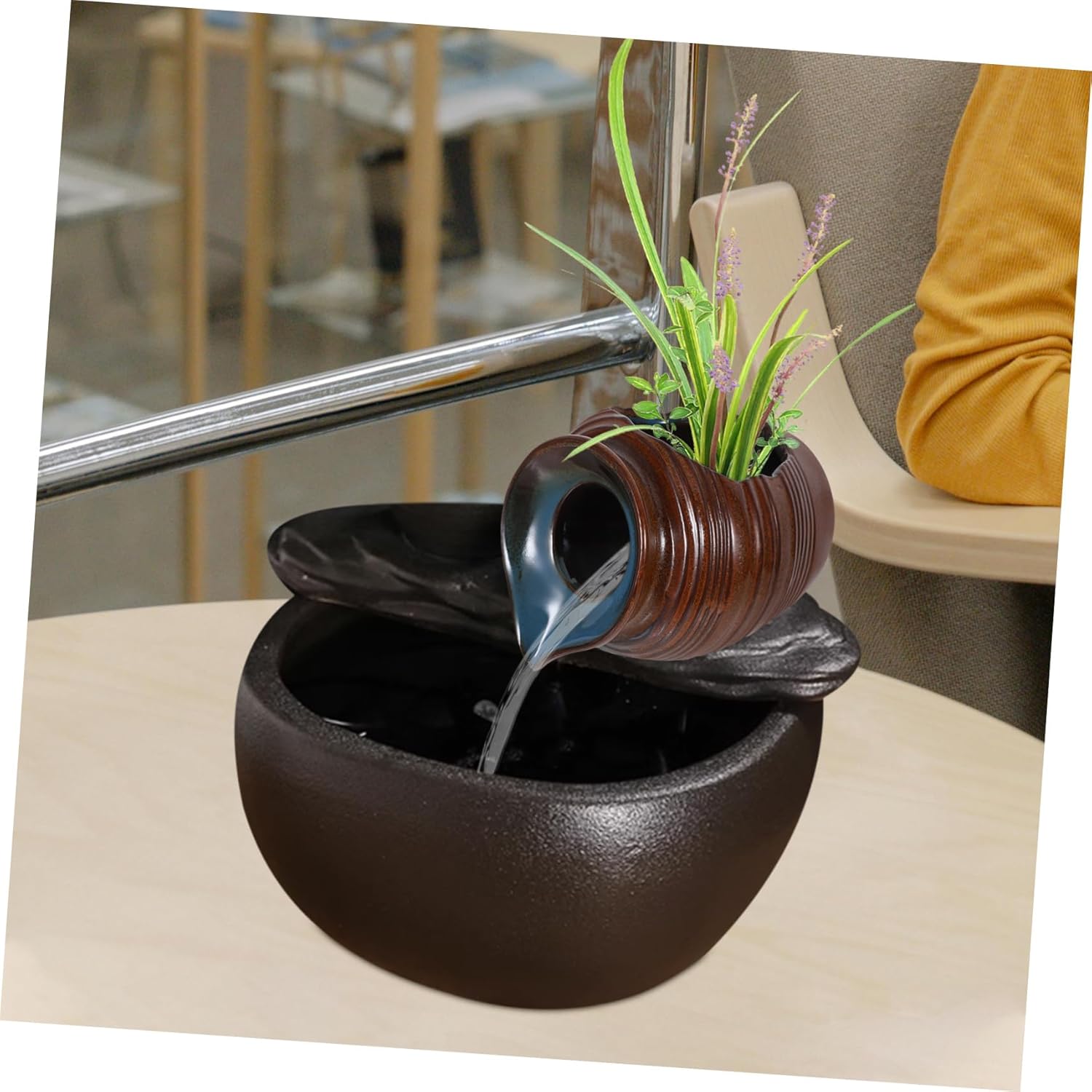 Mobestech Decorative Ceramic Waterfall Jar for Garden and Indoor Fountain