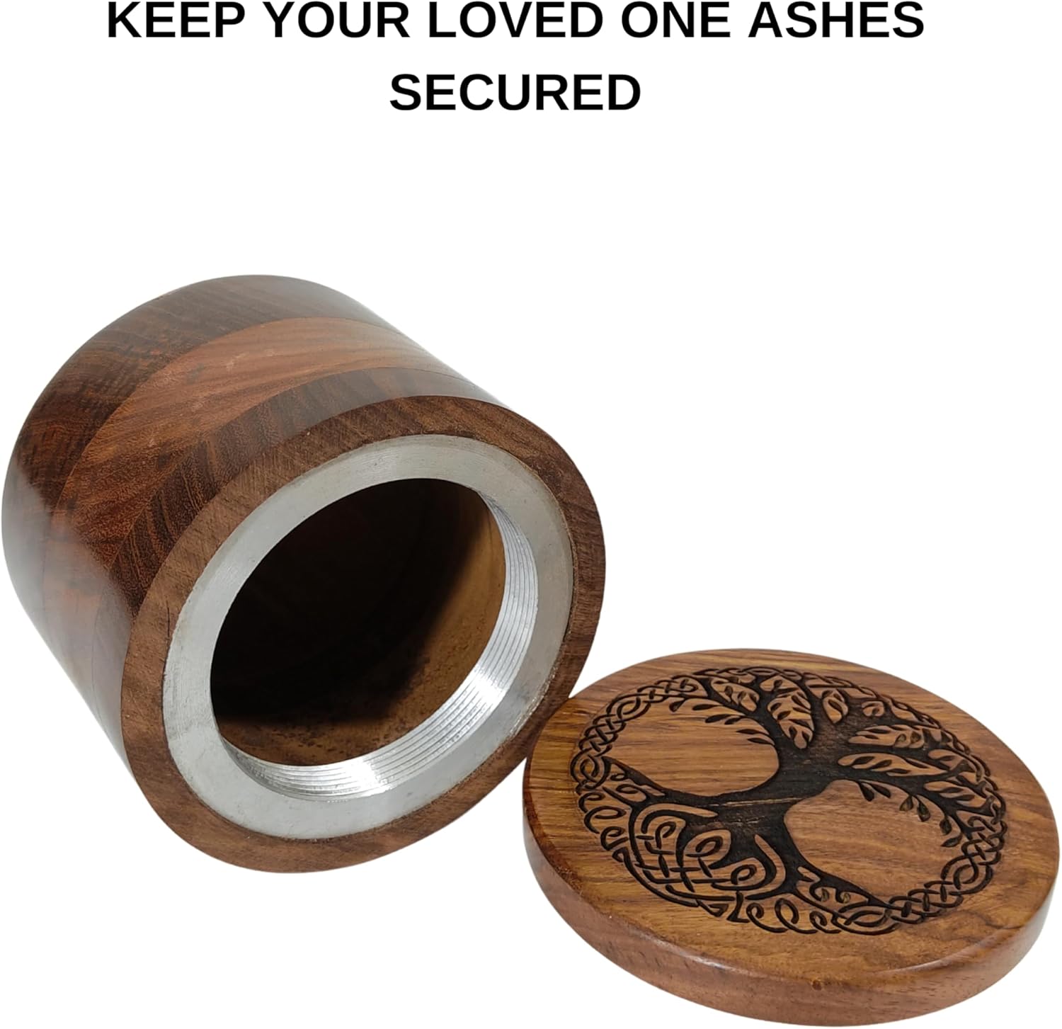 Handcrafted Wooden Urn with Tree of Life Engraving 1
