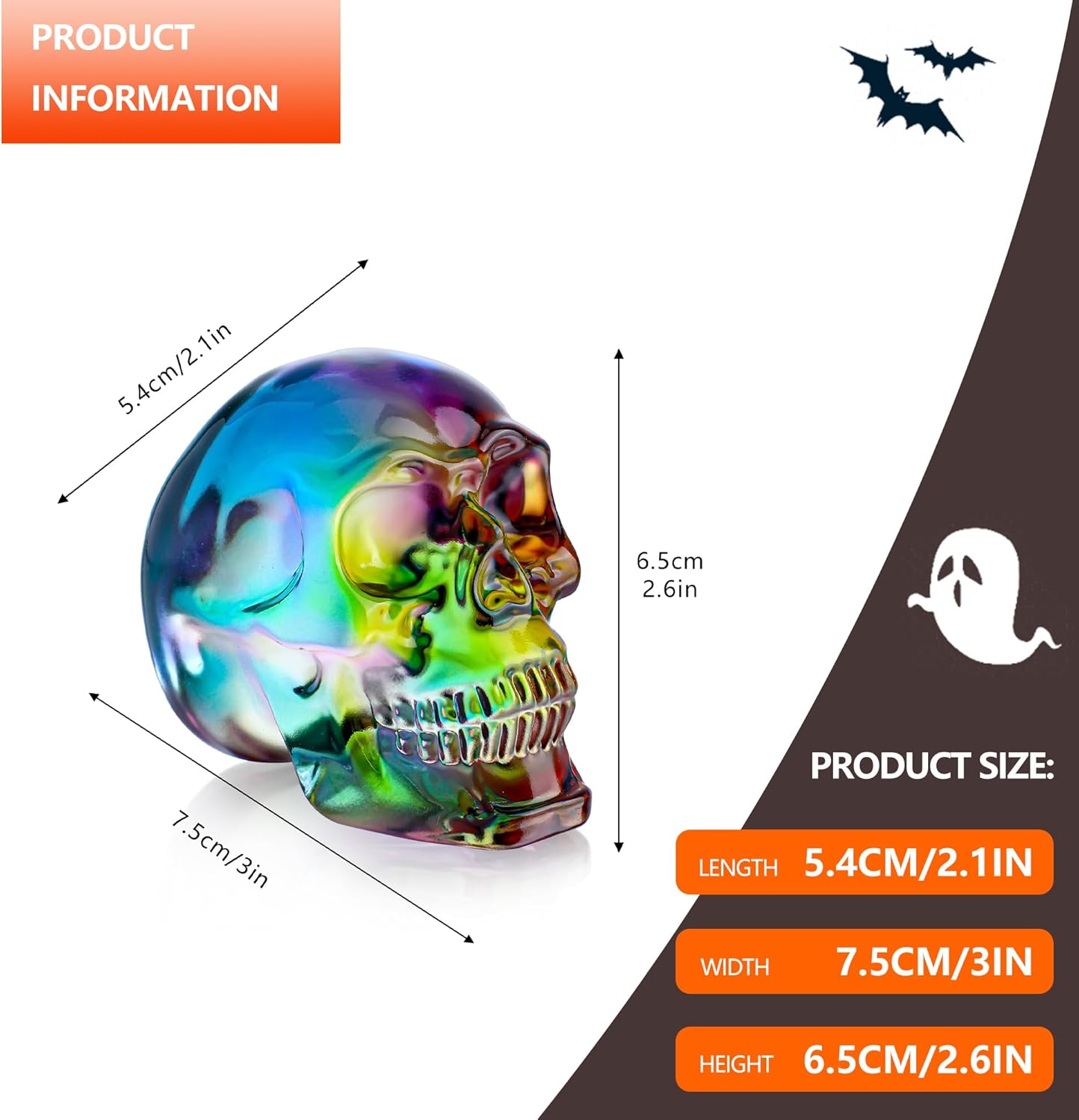 Crystal Skull Head Statues 3 Inch Multicolor Halloween Decor