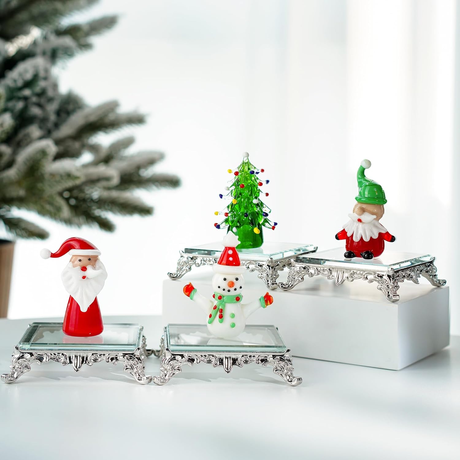 ZEERSHEE 4 Piece Crystal Square Display Base with Metal Feet