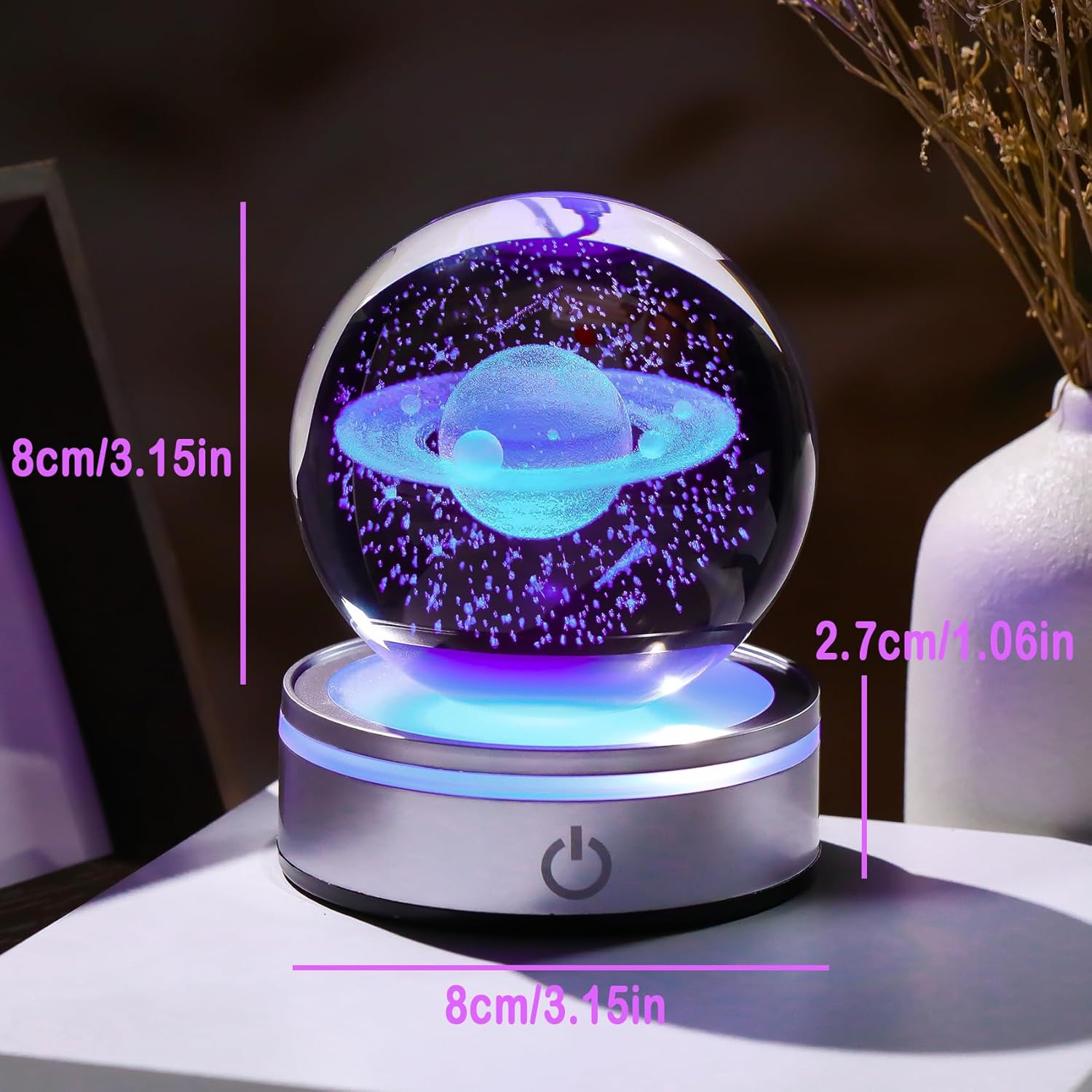 Crystal 3D Saturn Ball Figurine Decor with LED Light