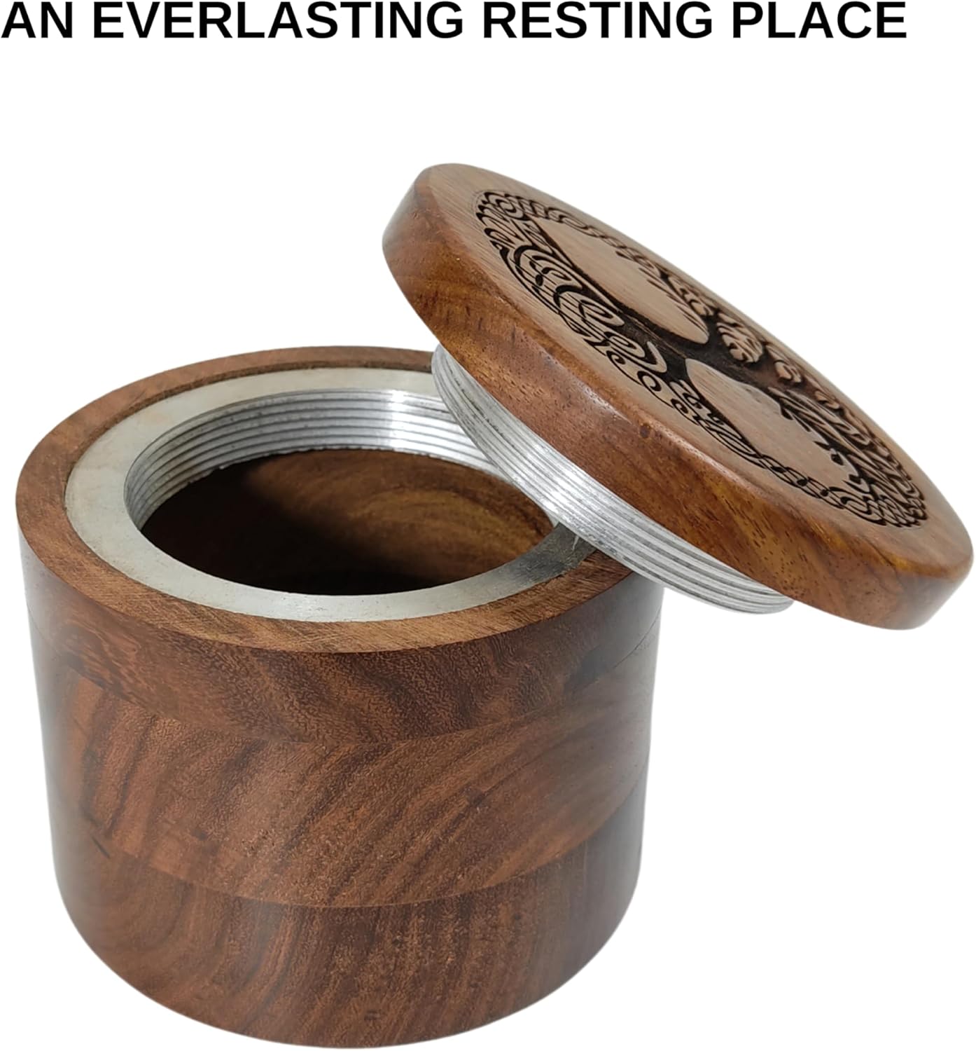 Handcrafted Wooden Urn with Tree of Life Engraving 1